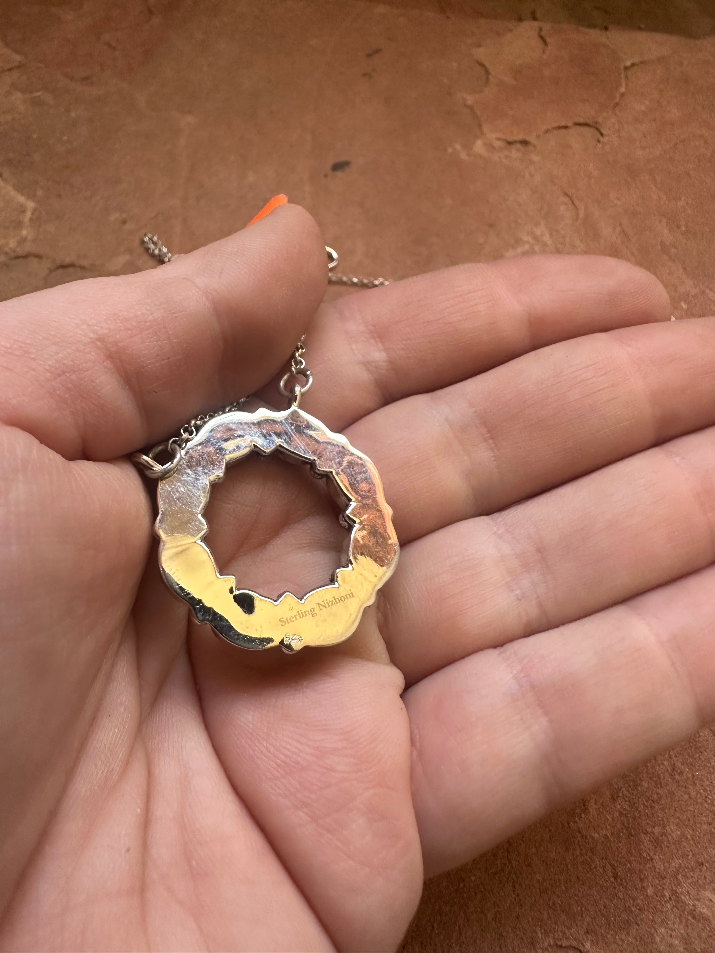 Beautiful Handmade Sterling Silver & Lapis Circle Necklace