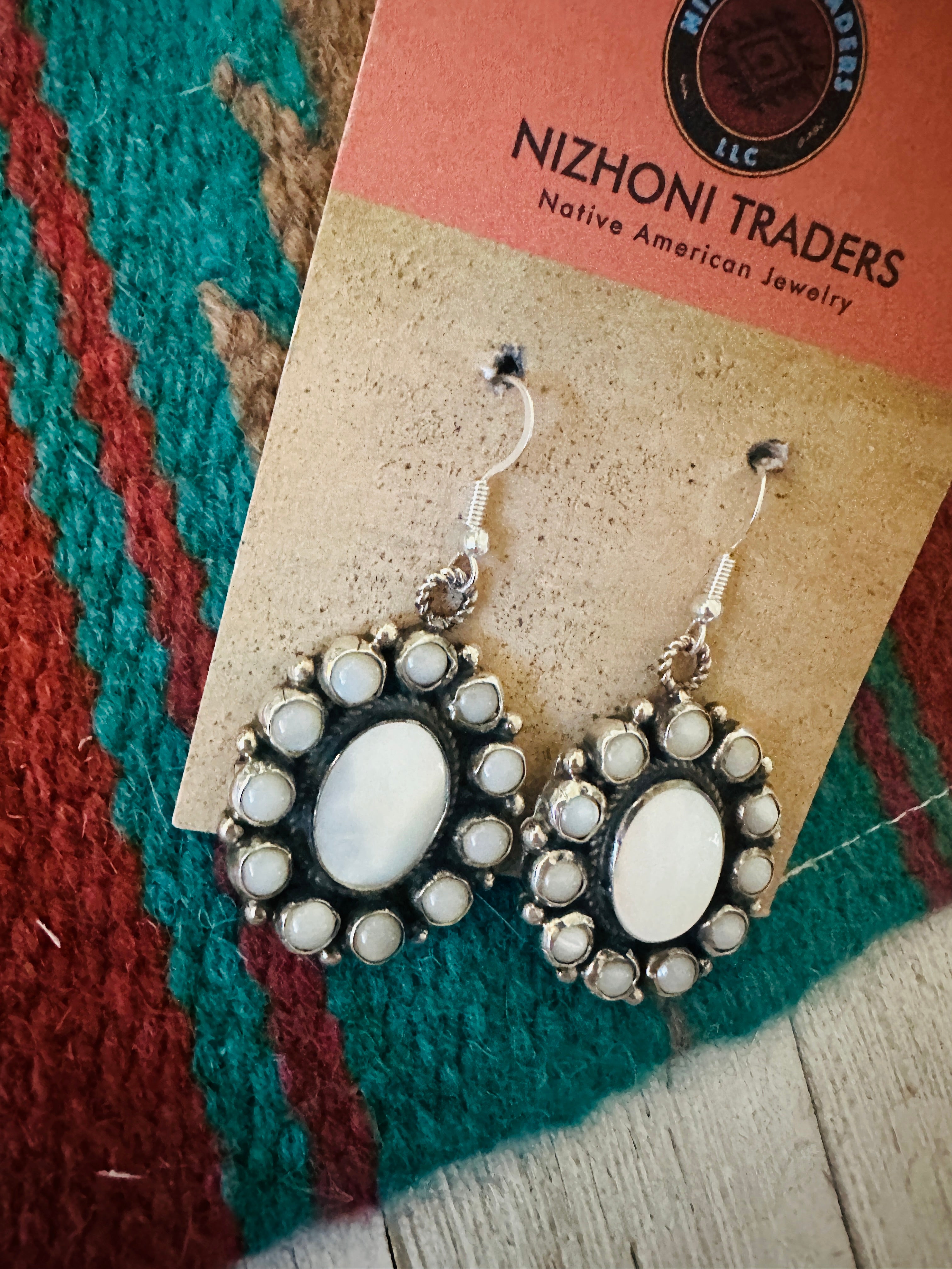 Navajo Mother of Pearl & Sterling Silver Cluster Dangle Earrings