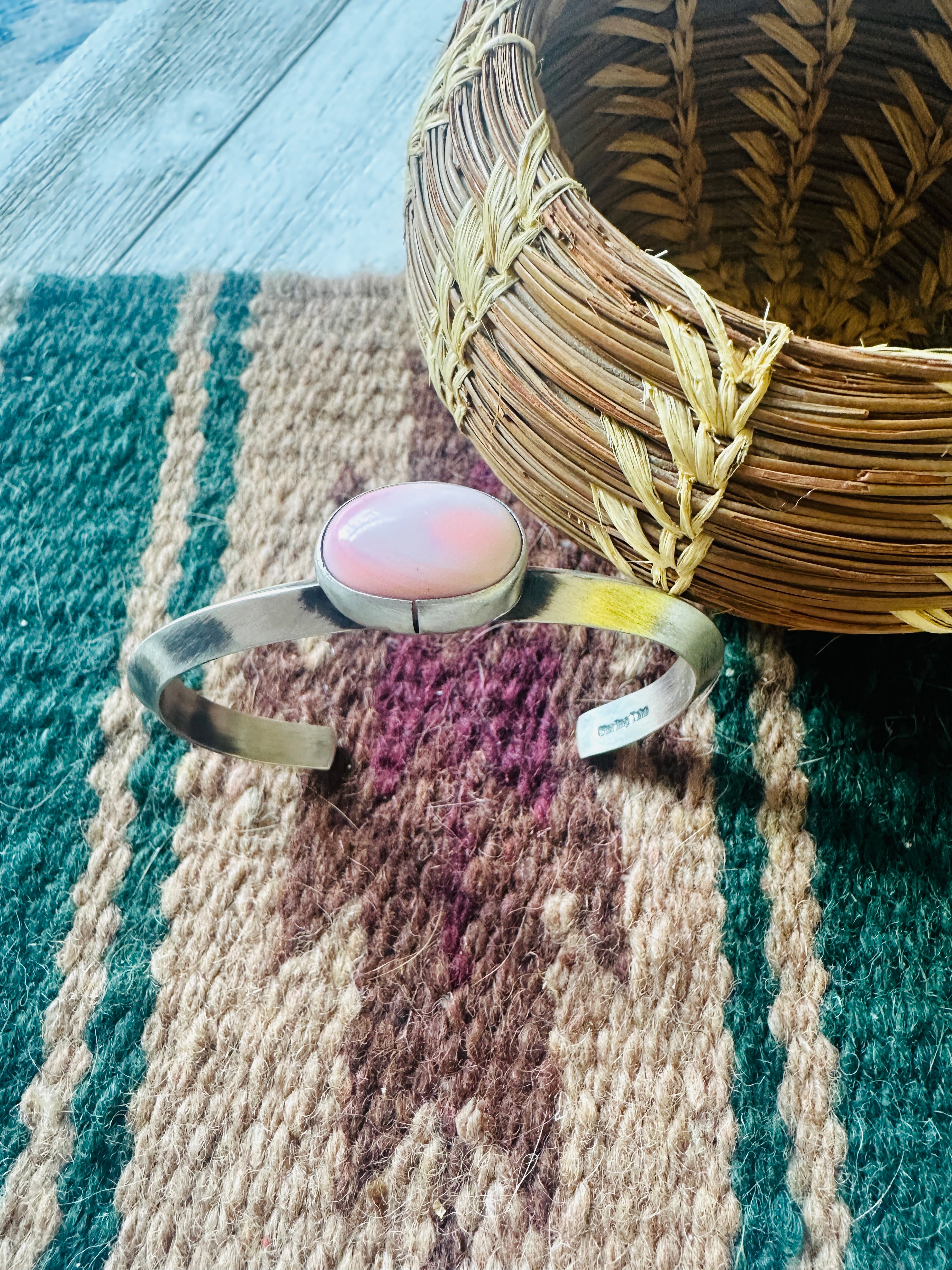 Navajo Queen Pink Conch Shell & Sterling Silver Cuff Bracelet