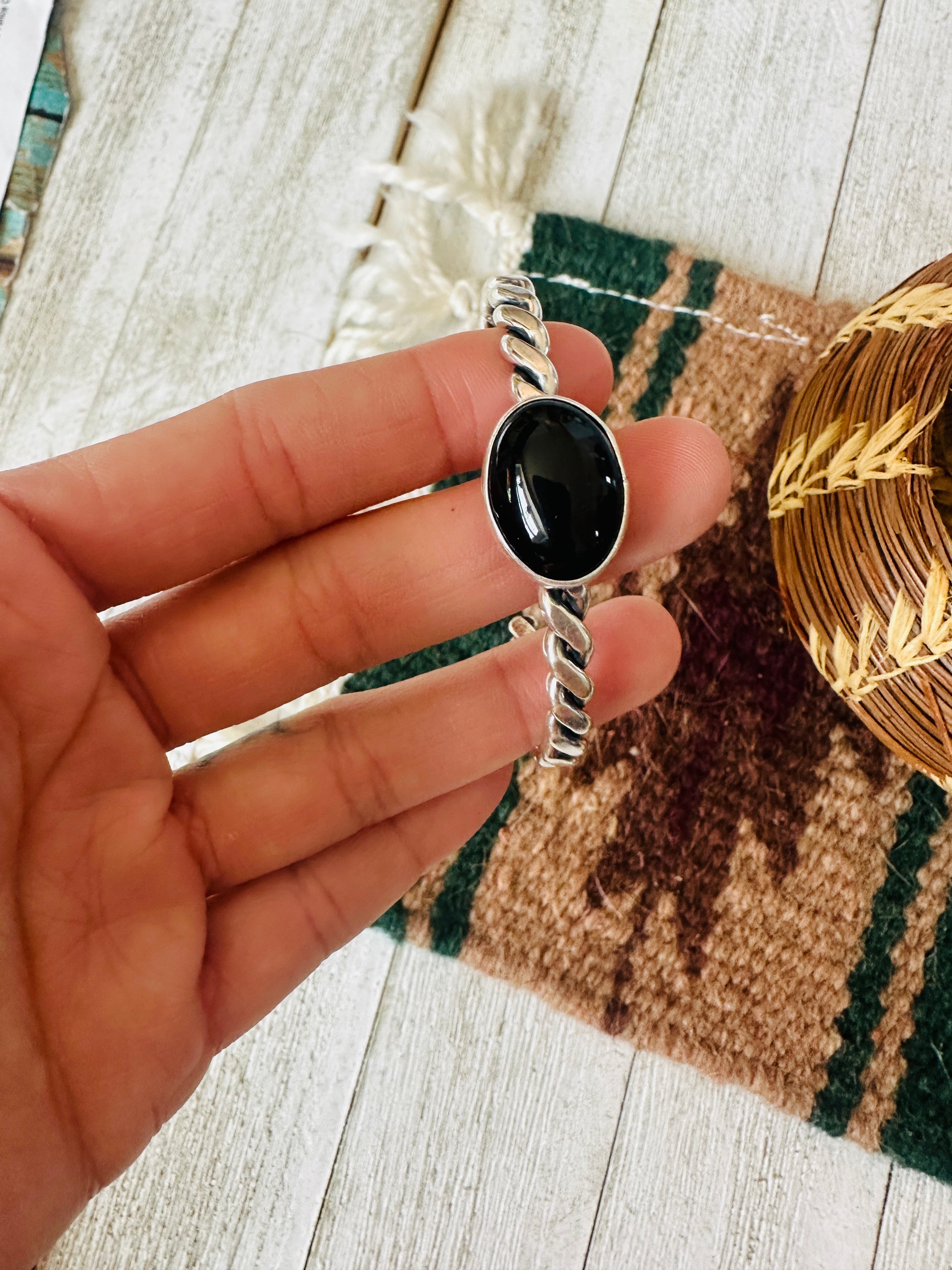 Navajo Sterling Silver & Onyx Cuff Bracelet