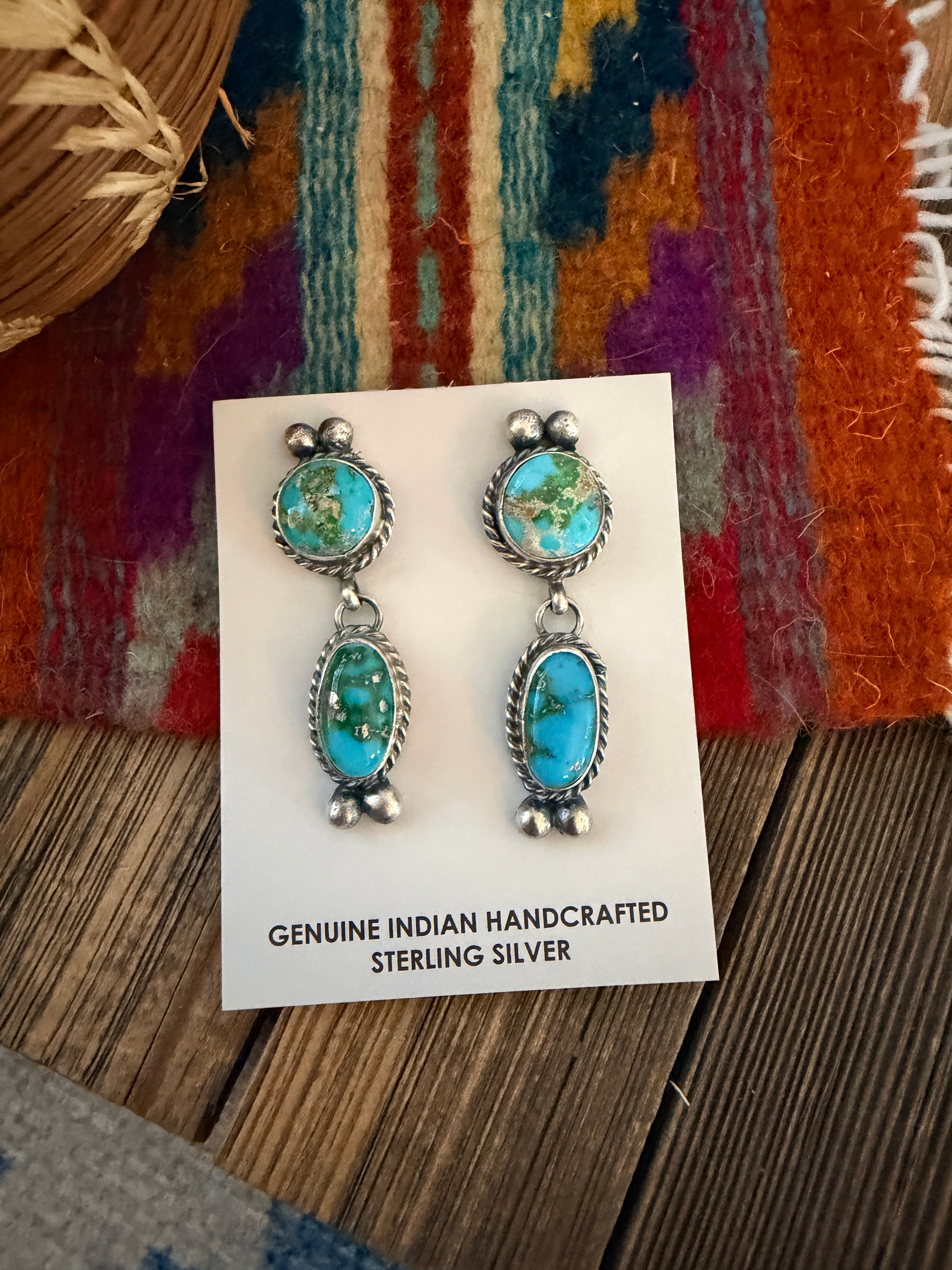 Handcrafted Sonoran Mountain Turquoise & Sterling Silver Dangle Earrings by Vicky Hicks