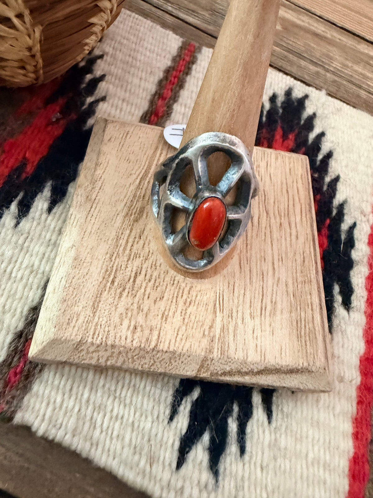 Handcrafted Coral and Sterling Silver Ring size 11 by Chimney Butte