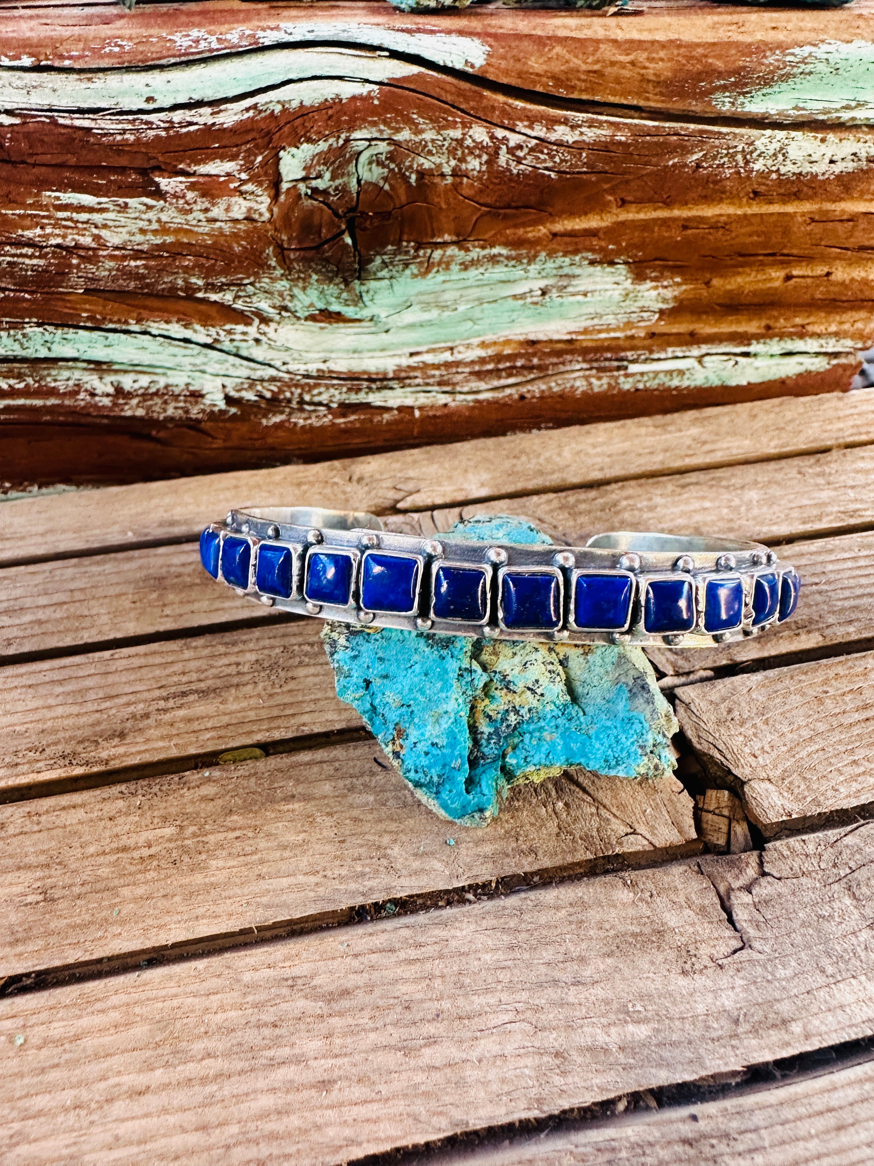 Handcrafted Sterling Silver and Lapis Cuff Bracelet by Federico Jimene