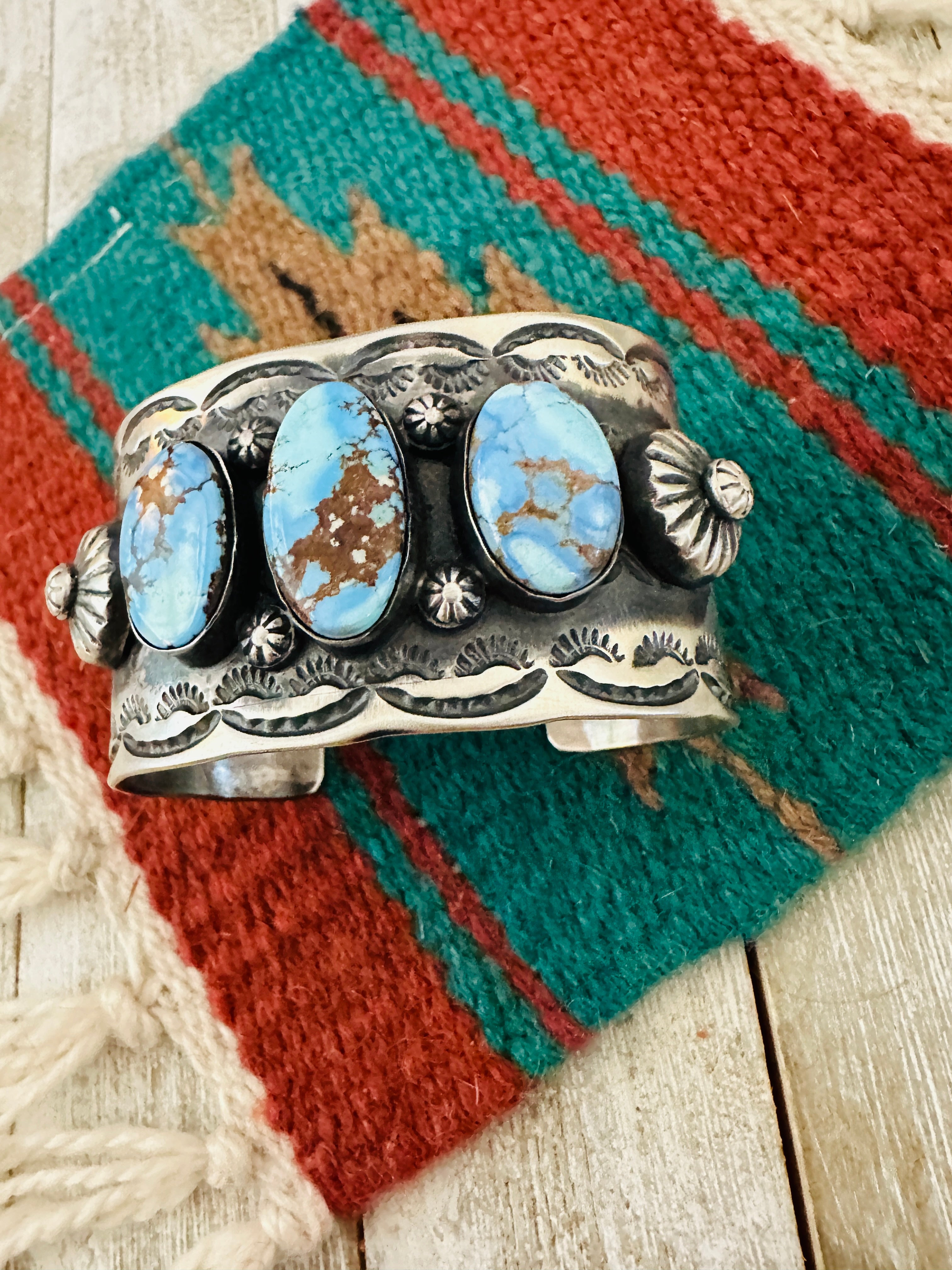 Handcrafted Sterling Silver & Golden Hills Turquoise Cuff Bracelet by Chimney Butte /