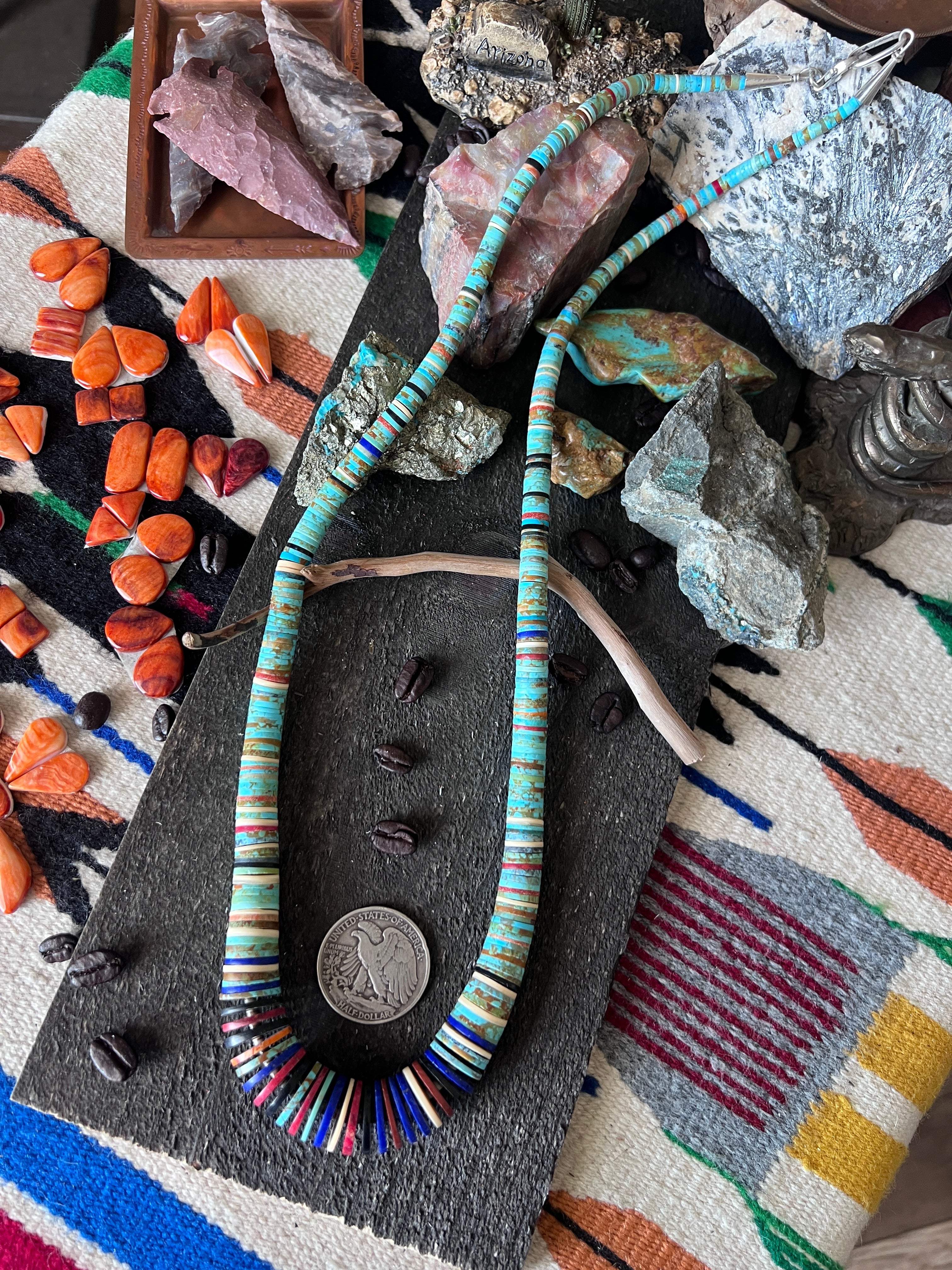 Ronald Chavez Handcrafted Multistone Heishi Beaded Santo Domingo Necklace