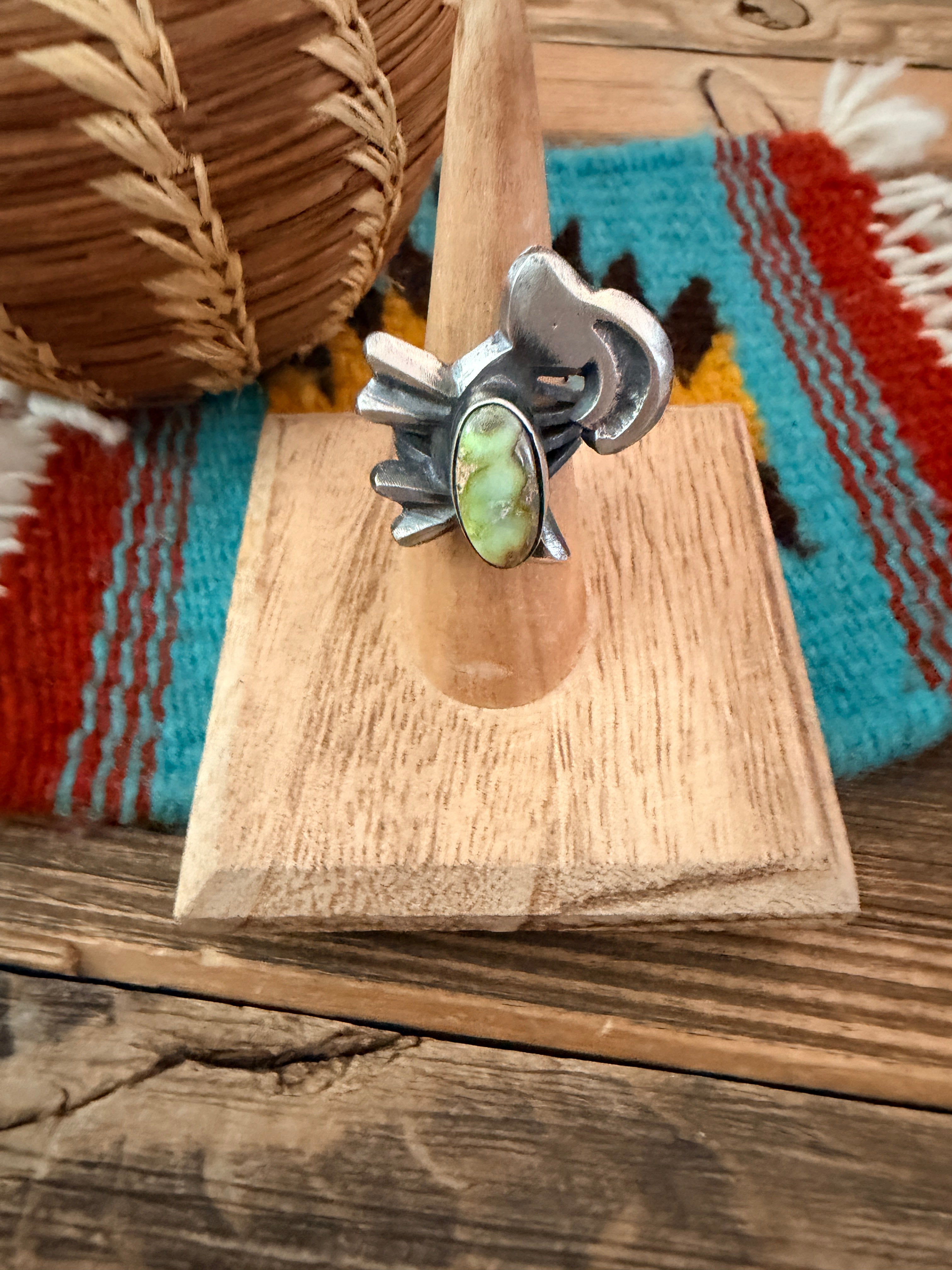 Handcrafted Palomino Turquoise and Sterling Silver Goat Ring size 6 by Chimney Butte