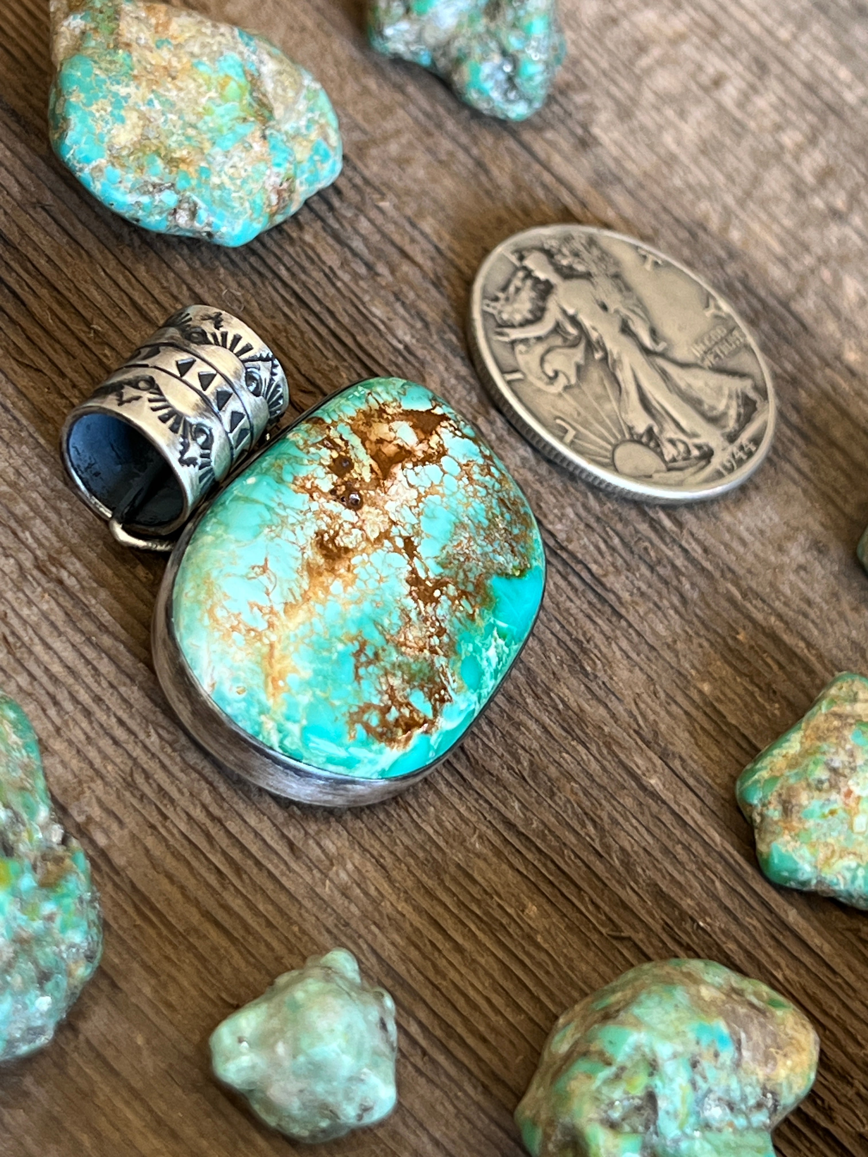 Handcrafted Sterling Silver and Sonoran Turquoise Solo Pendant by Angela Martin