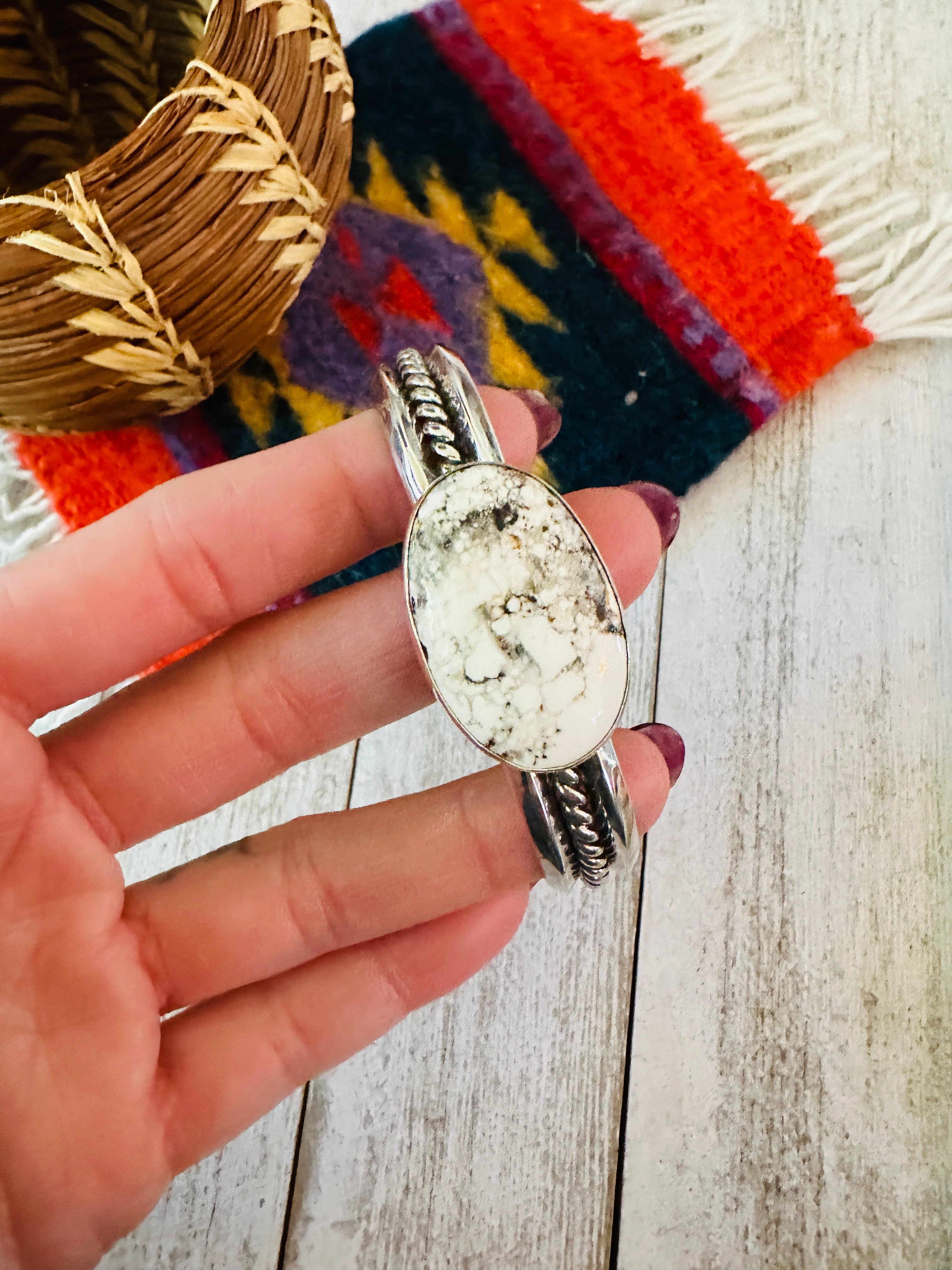 Navajo White Buffalo & Sterling Silver Cuff Bracelet