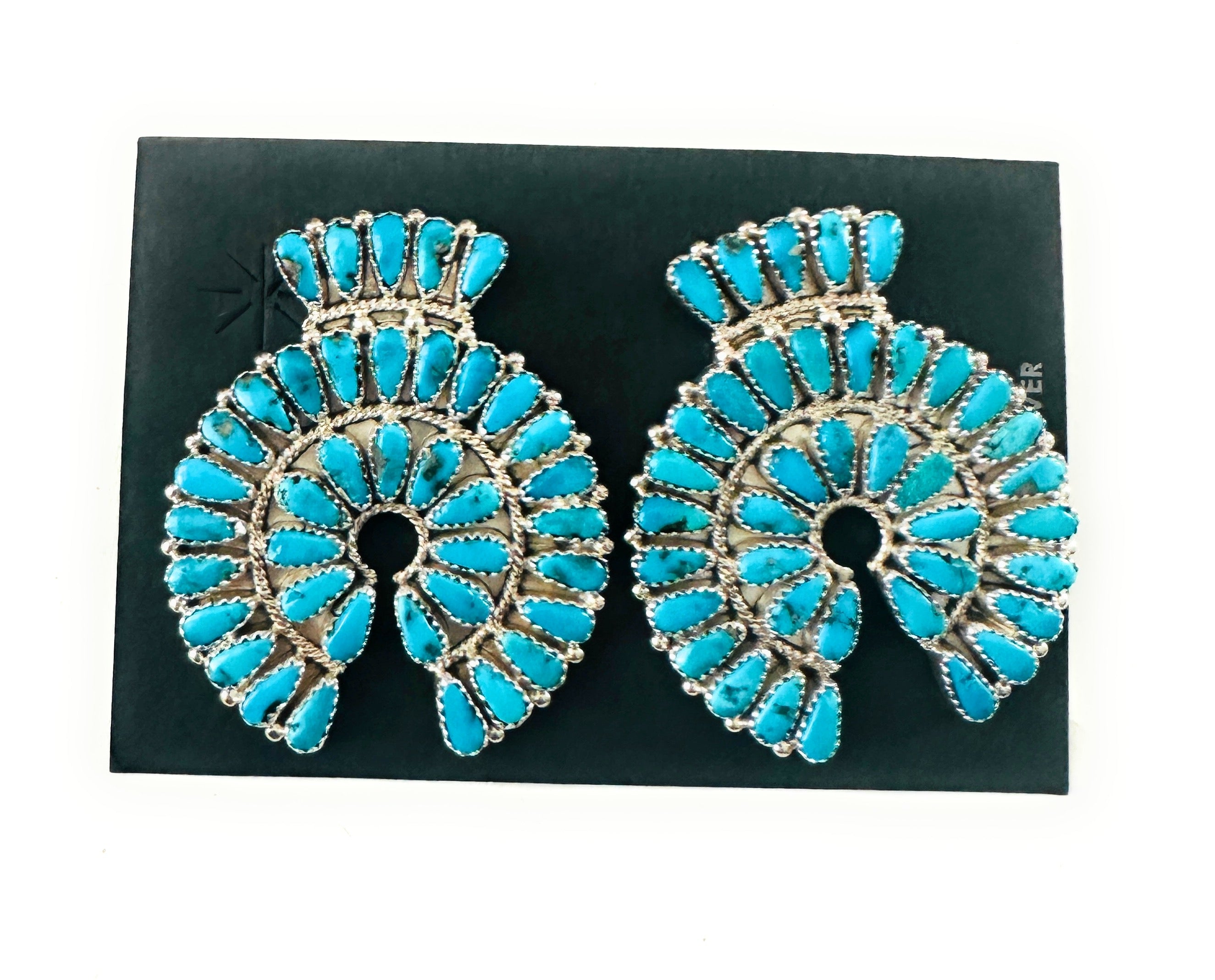 Navajo Sleeping Beauty Turquoise & Sterling Silver Cluster Post Earrings