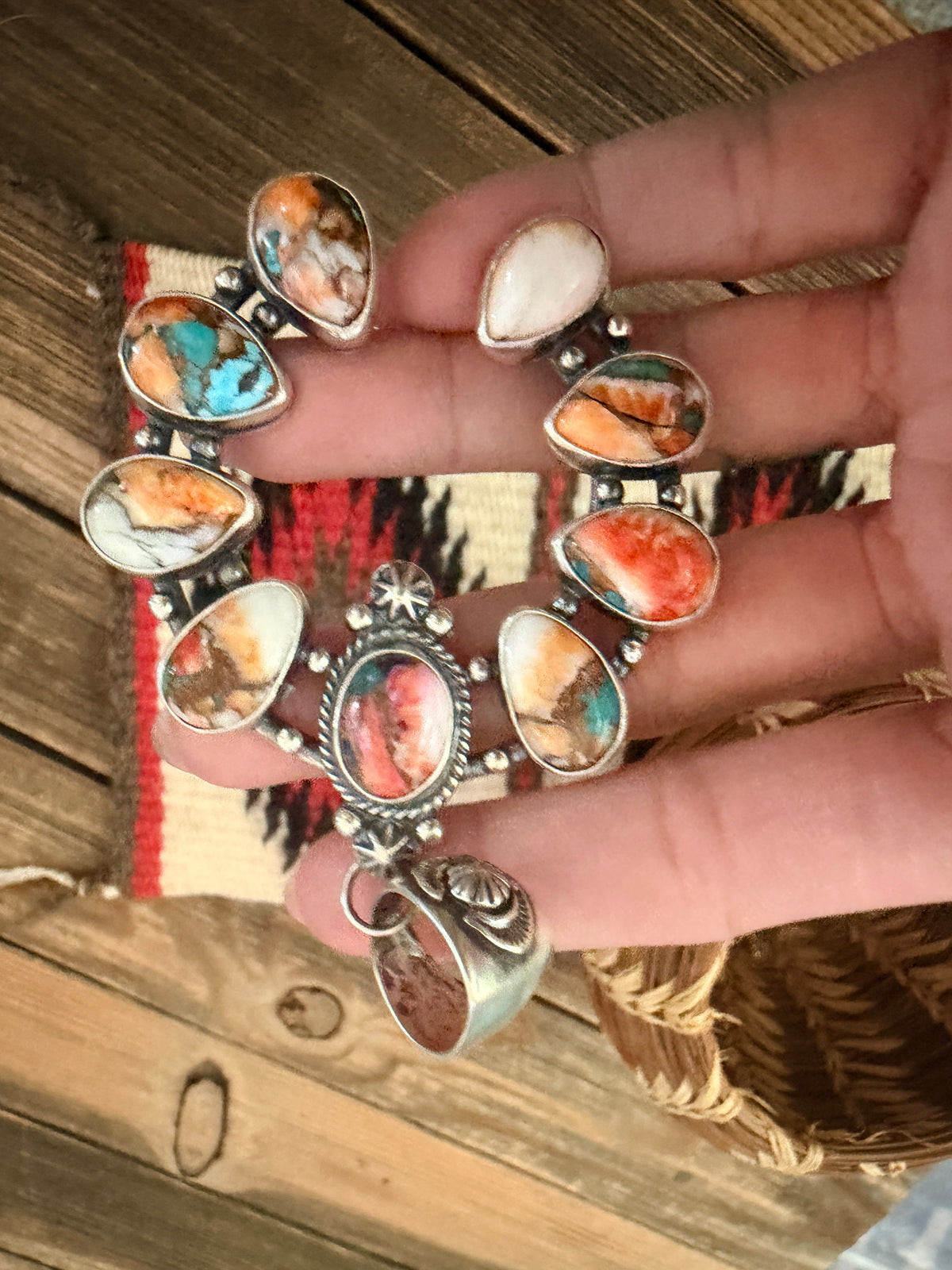 Handcrafted Sterling Silver & Multi Stone Naja Pendant by Joe Begay