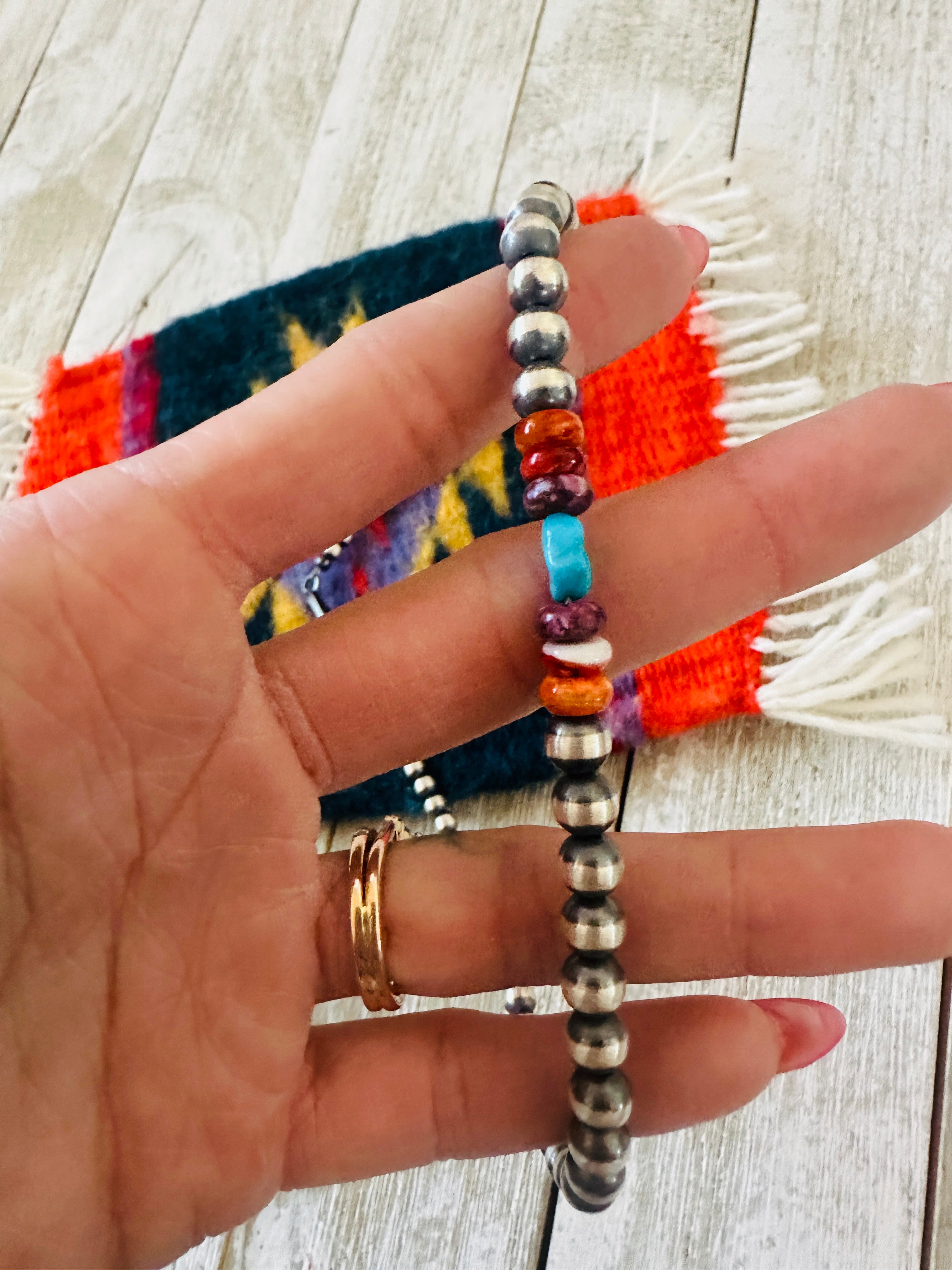 Handcrafted Sterling Silver, Spiny & Turquoise Beaded 14” Necklace