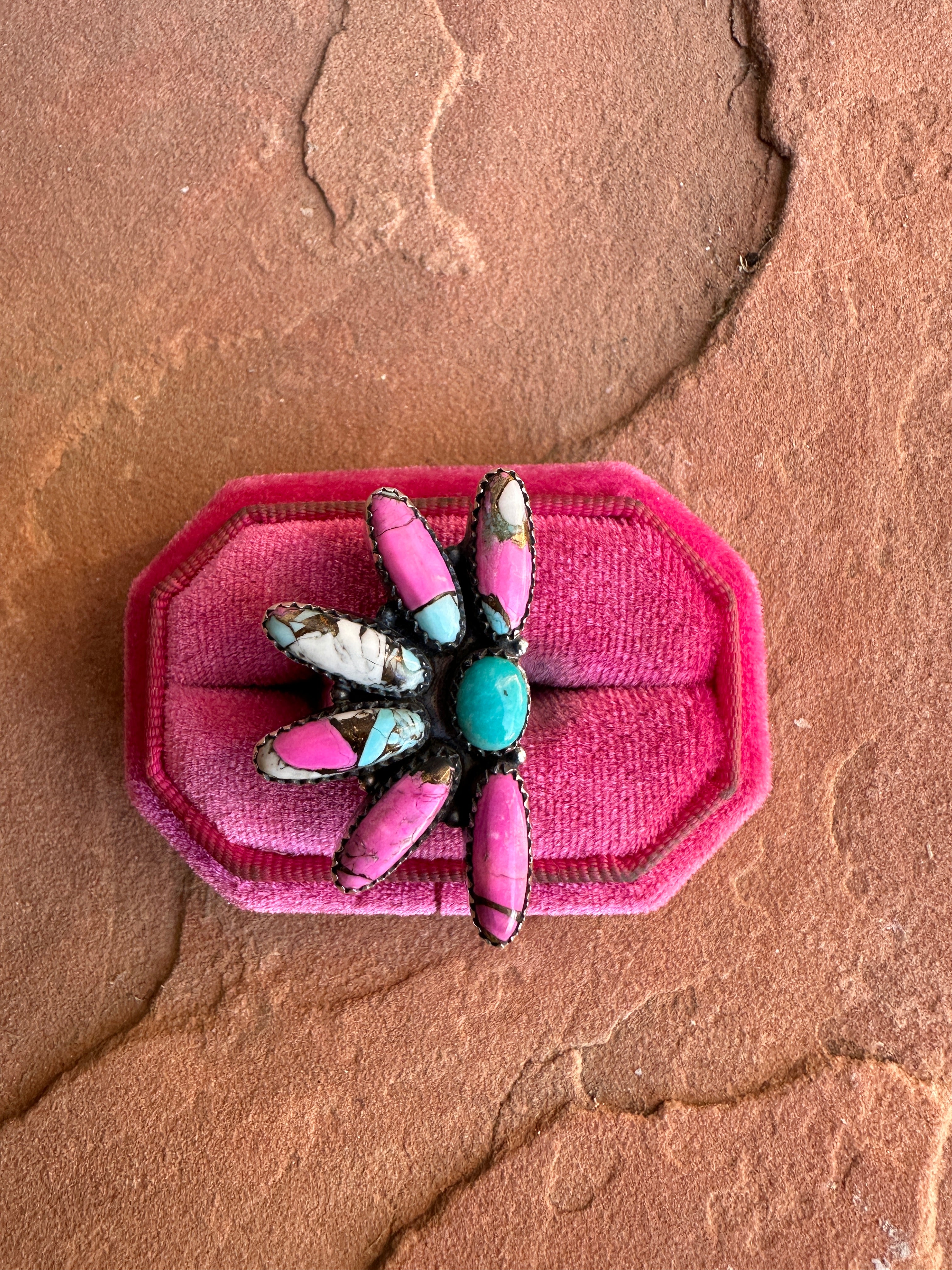 Handmade Cotton Candy Sterling Adjustable Crescent Ring