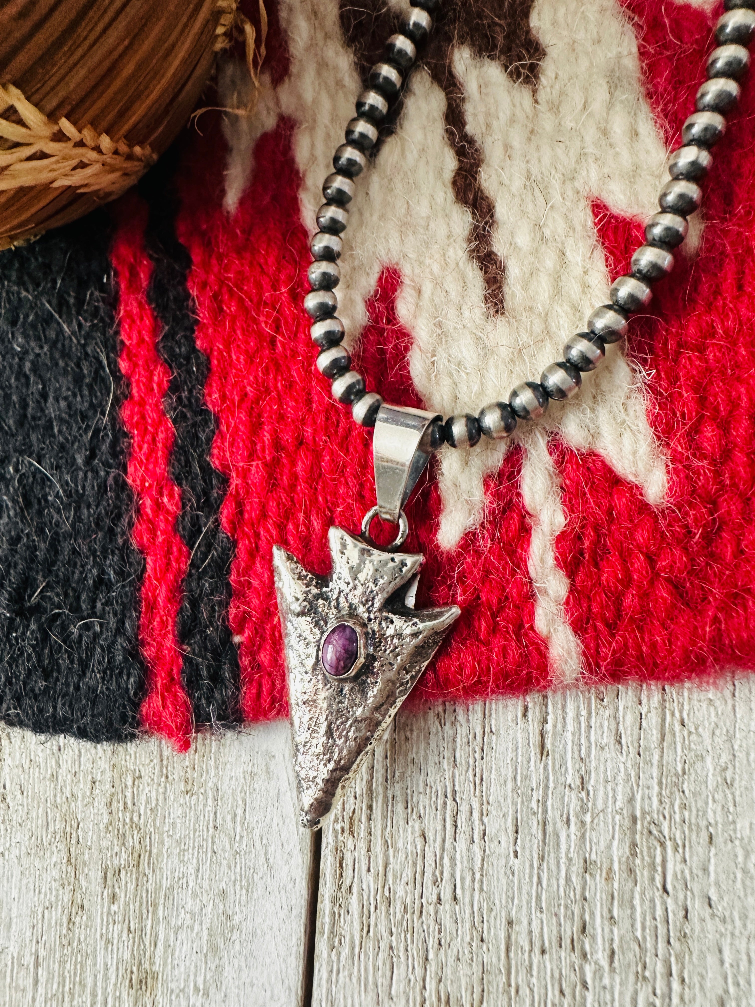 Handcrafted Sterling Silver and Purple Spiny Arrowhead Pendant by Charles Johnson