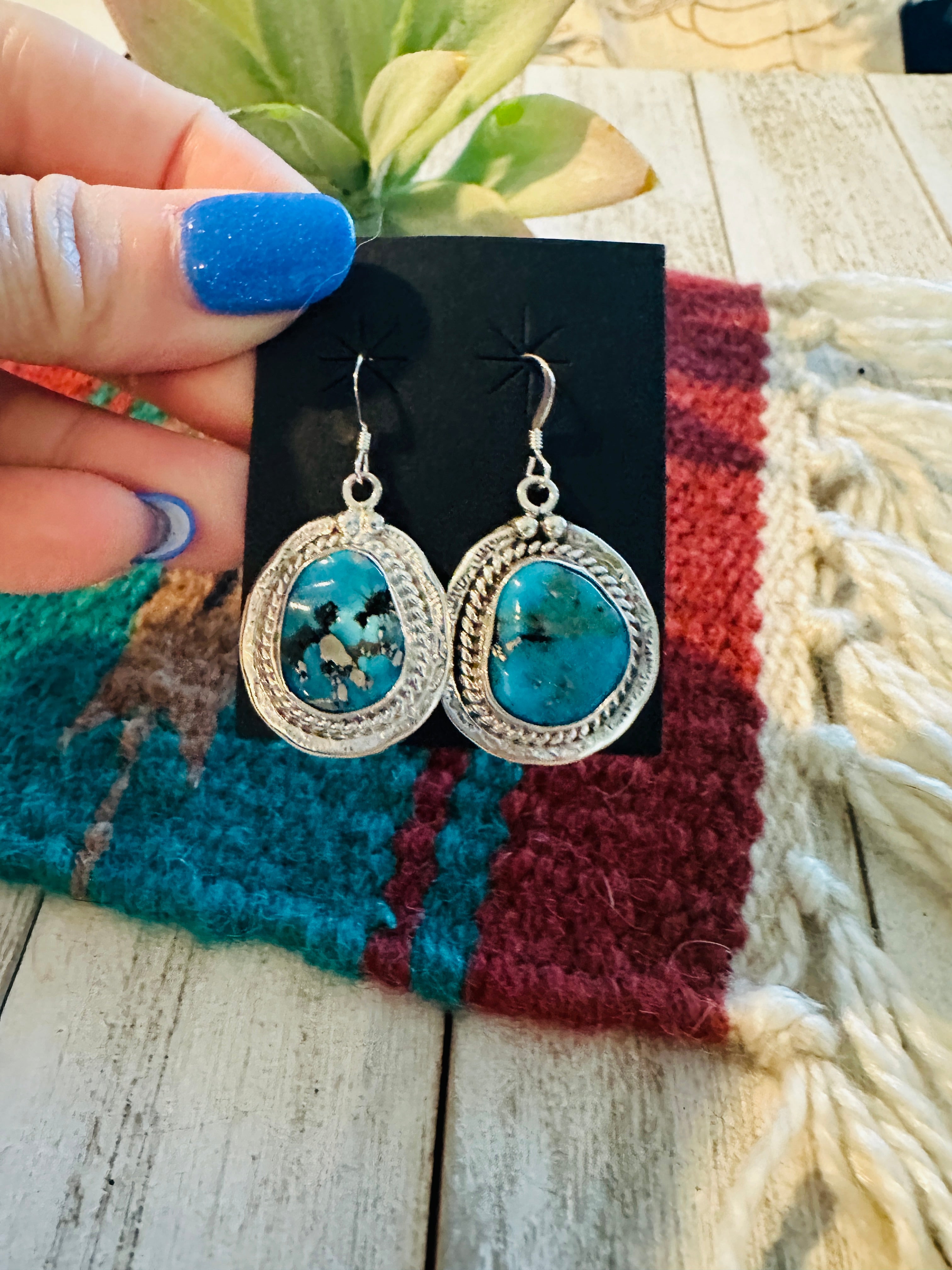 Navajo Morenci Turquoise & Sterling Silver Dangle Earrings