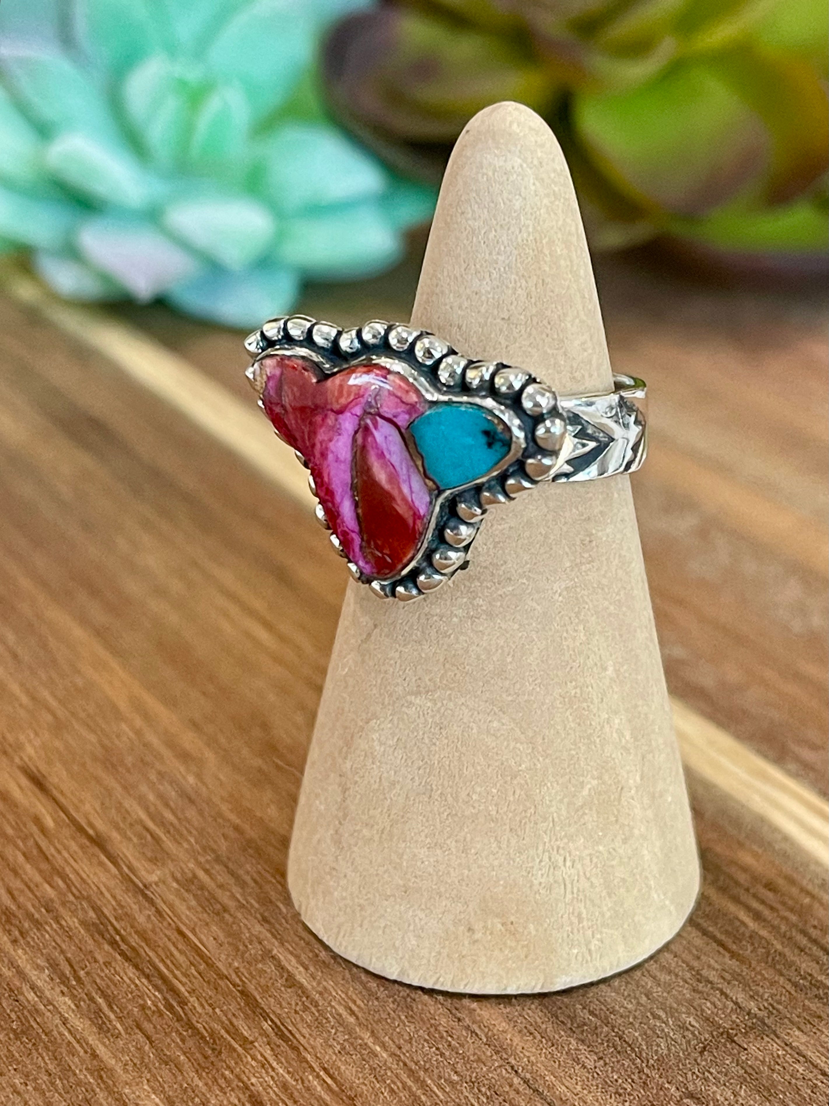 Beautiful Handmade Pink Dream Mojave And Sterling Silver Adjustable  Cow Head Ring