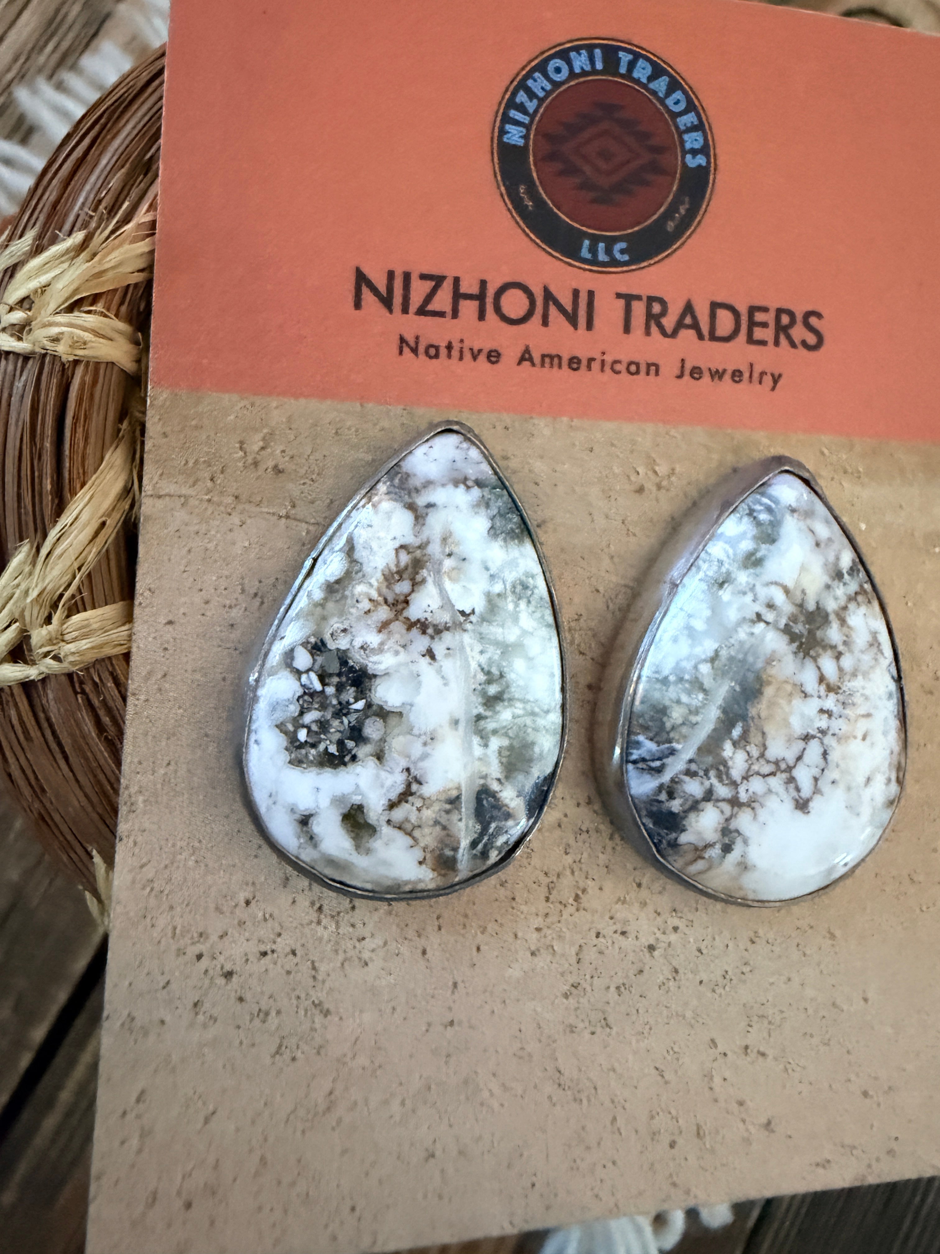 Handcrafted White Buffalo & Sterling Silver Post Earrings