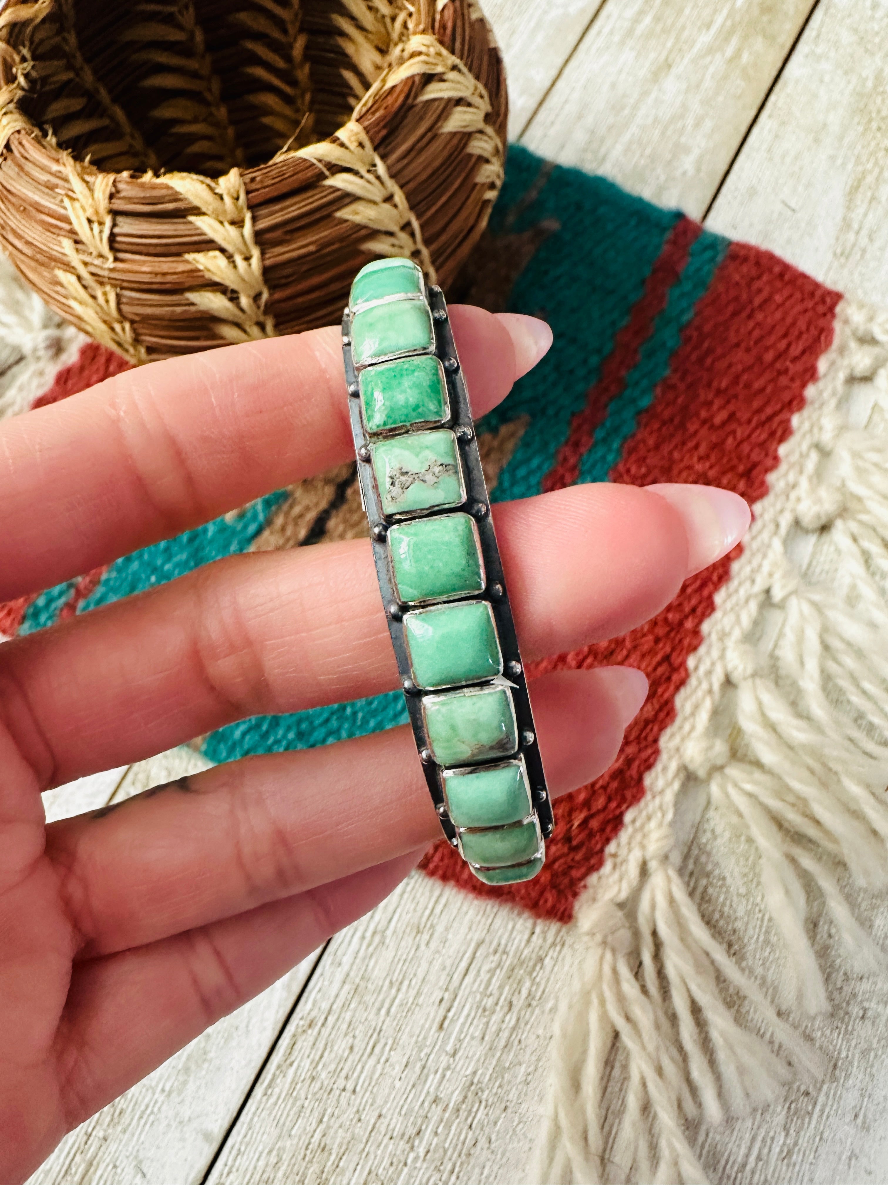 Handcrafted Sterling Silver and Turquoise Cuff Bracelet by Federico Jimenez