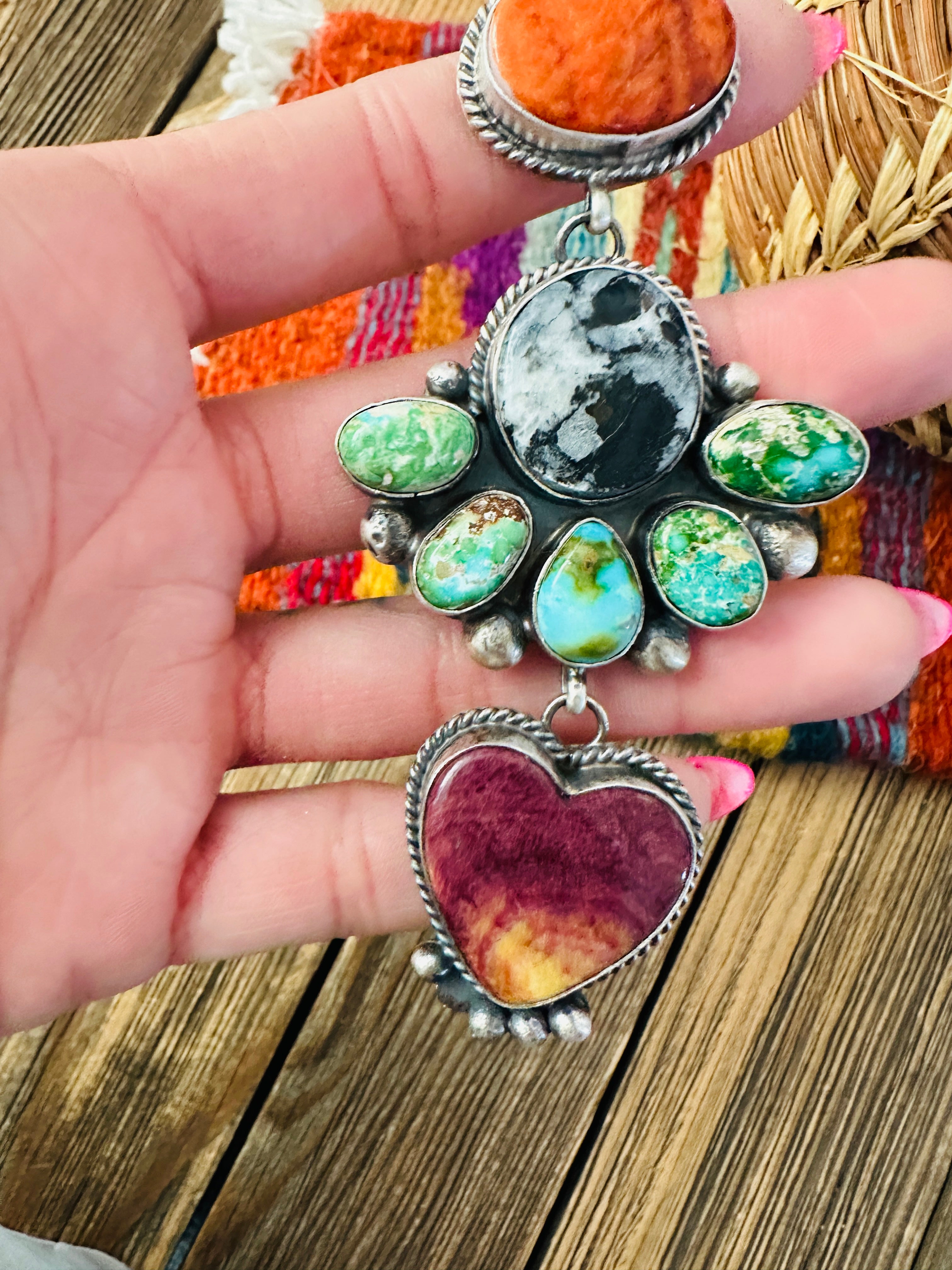 Handcrafted Sterling Silver and Multi Stone Cluster Pendant by Vicky Hicks