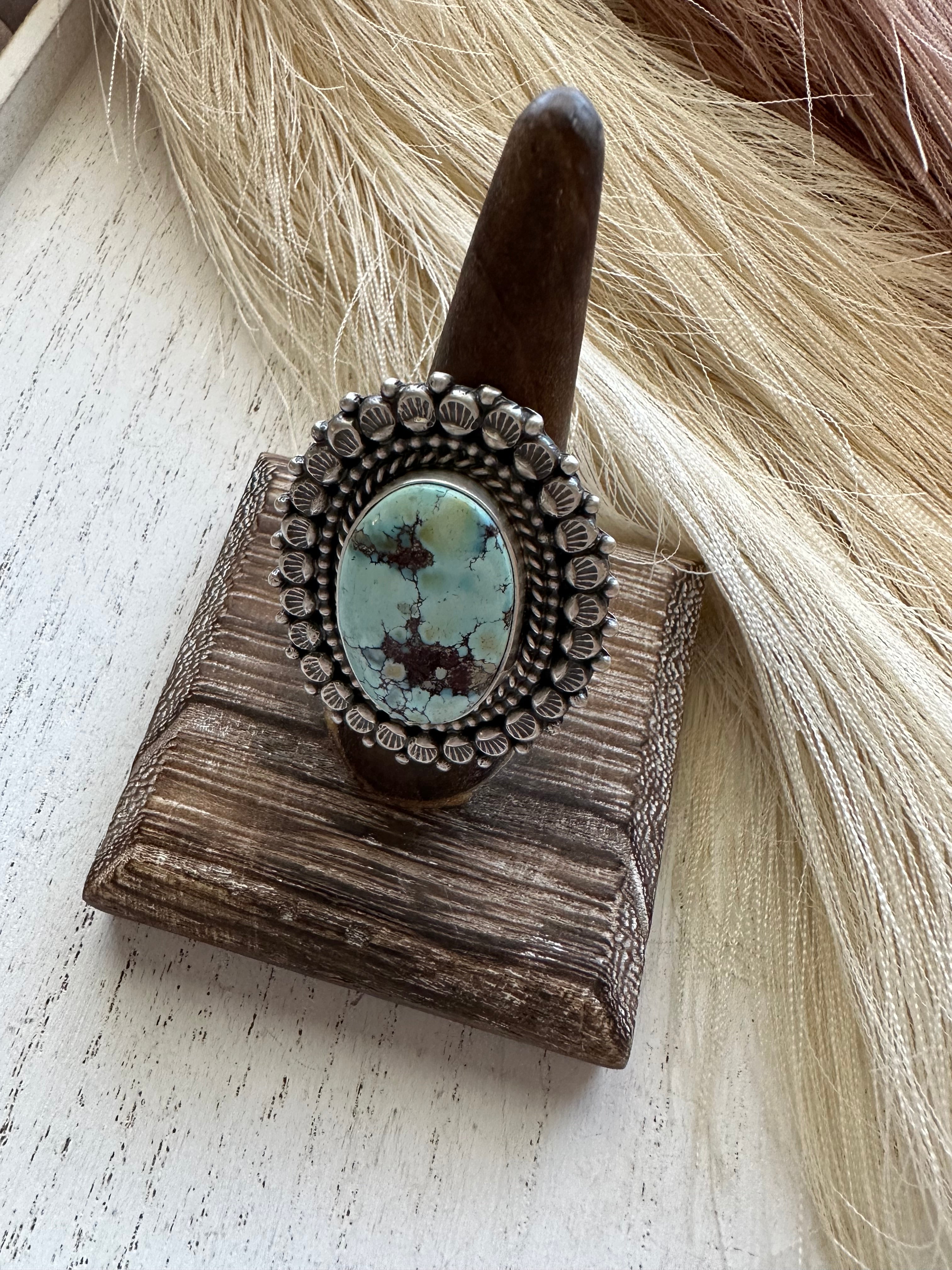 Navajo Golden Hills Turquoise Sterling Silver Ring Size 10 Signed