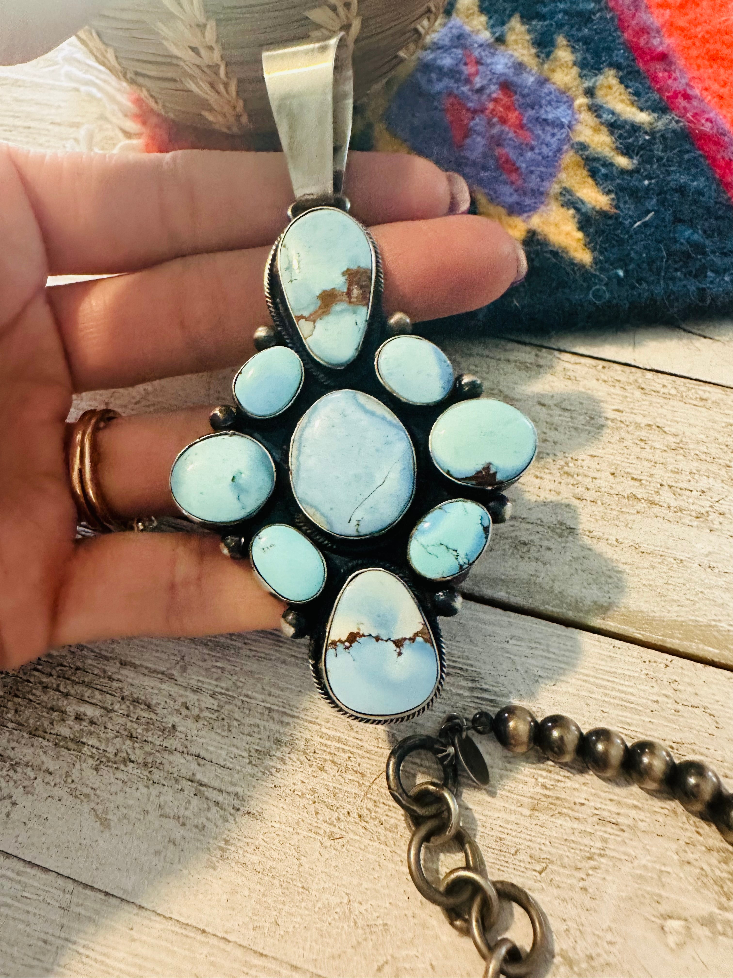 Navajo Golden Hills Turquoise & Sterling Silver Pendant by Paul Livingston