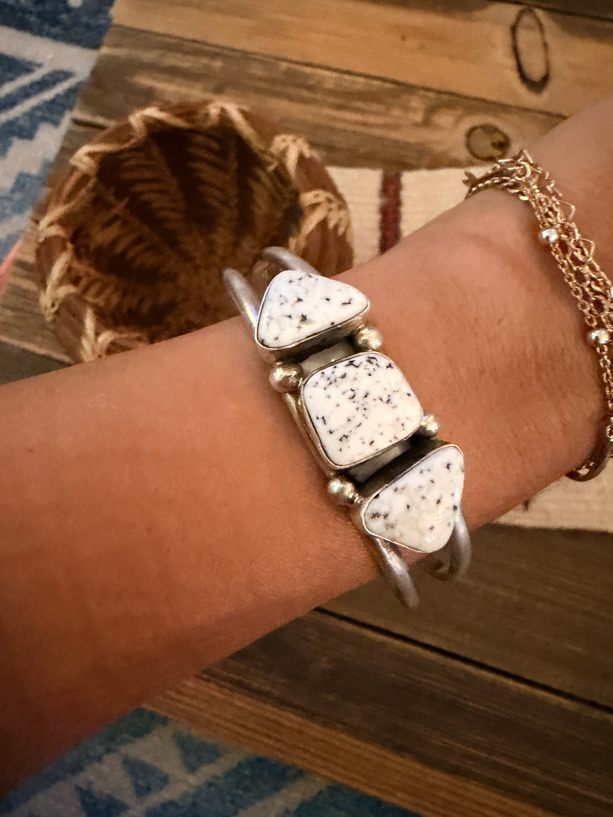 Handcrafted White Buffalo & Sterling Silver Cuff Bracelet by Augustine Largo