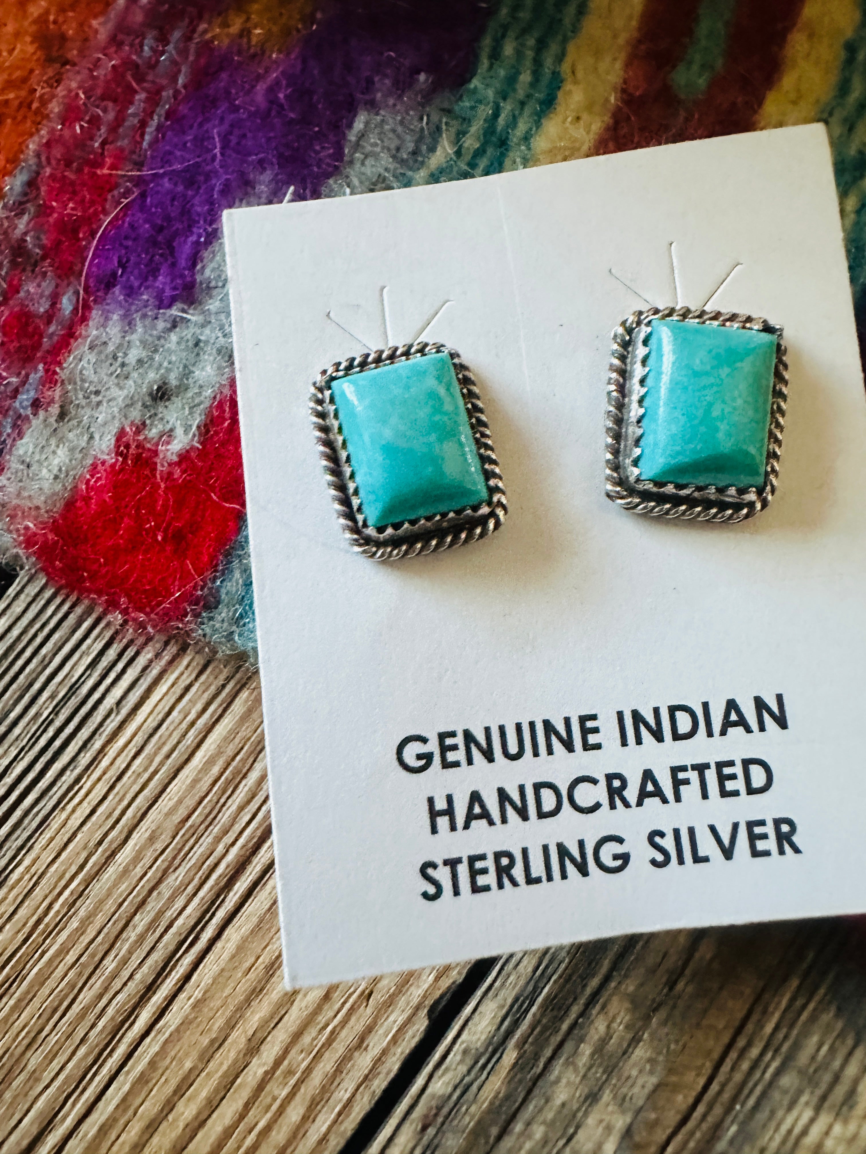 Handcrafted Turquoise & Sterling Silver Rectangle Stud Earrings