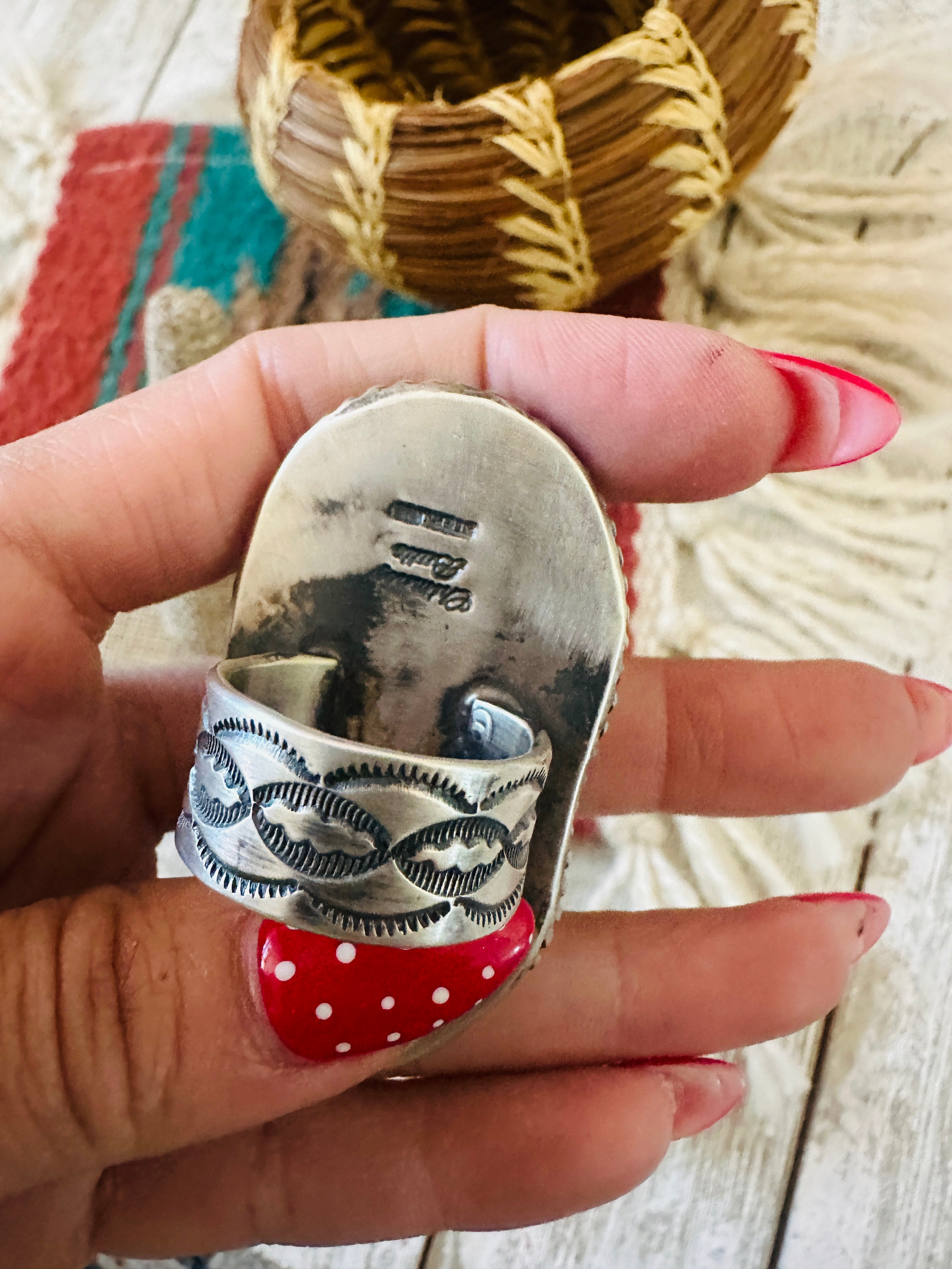 Handcrafted Sonoran Mountain Turquoise & Sterling Silver Ring Chimney Butte Size 9