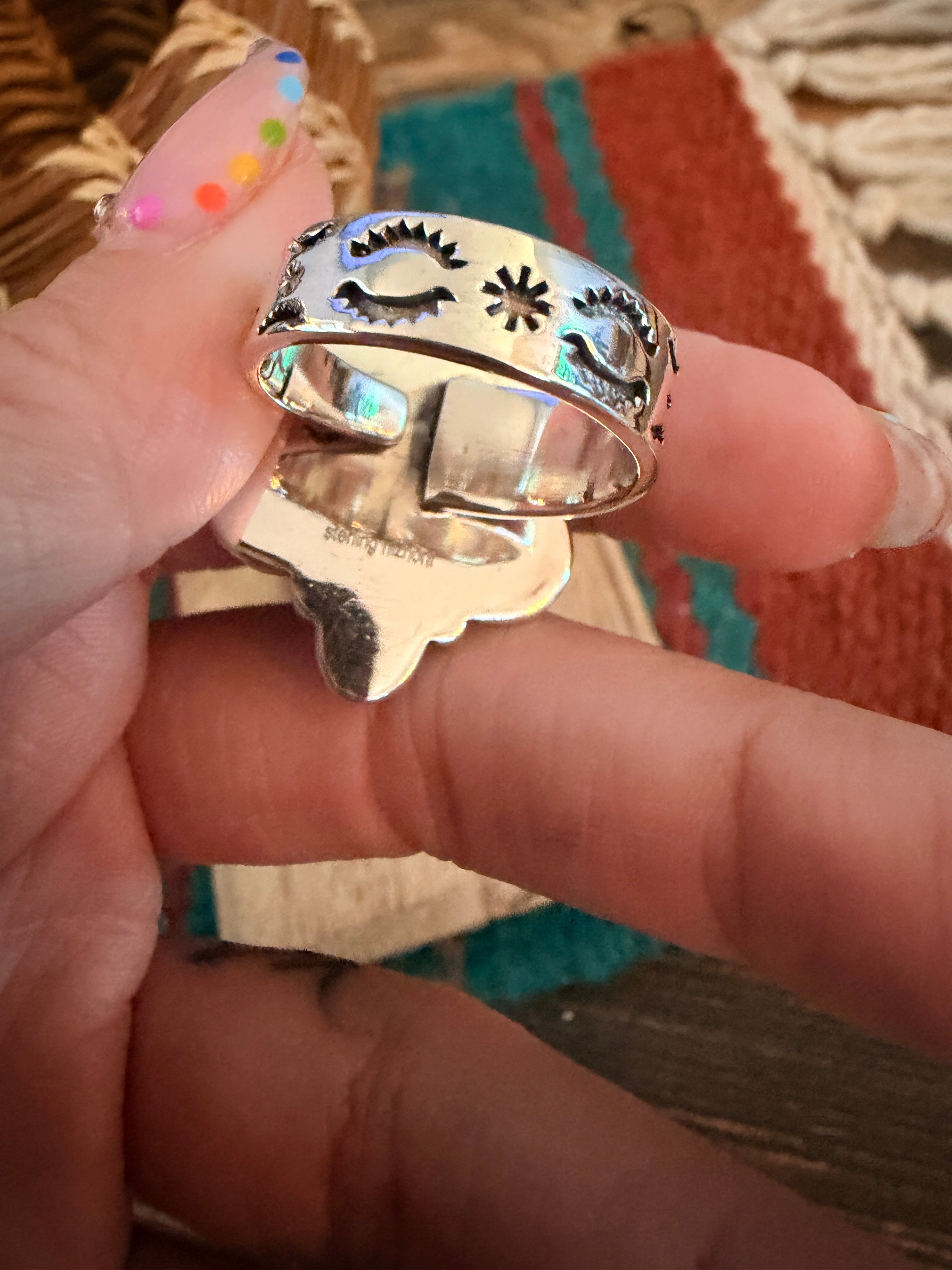 Handmade Sterling Silver Number 8 Turquoise Adjustable Ring Signed Nizhoni