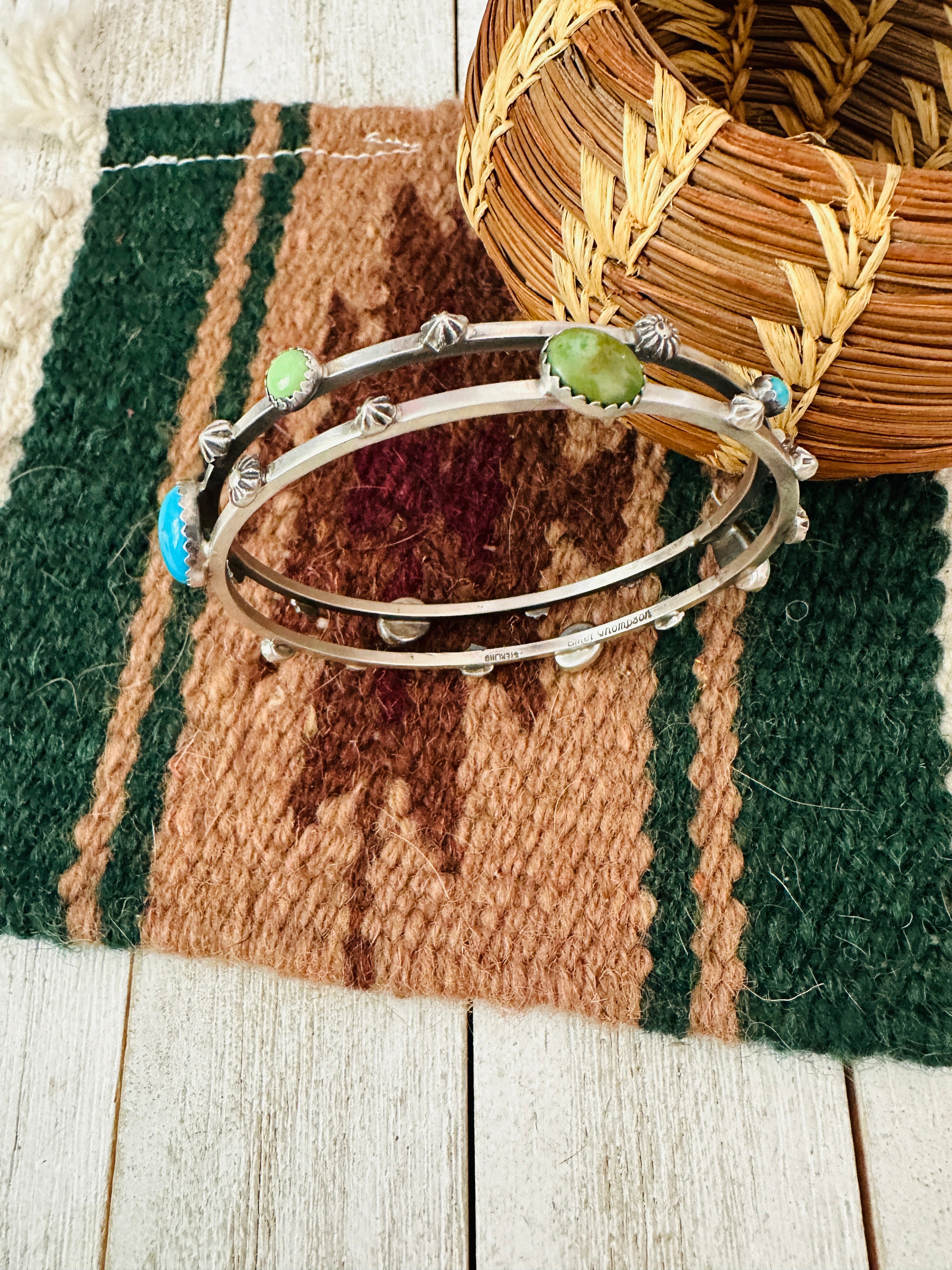 Navajo Multi Turquoise & Sterling Silver Bangle Bracelet