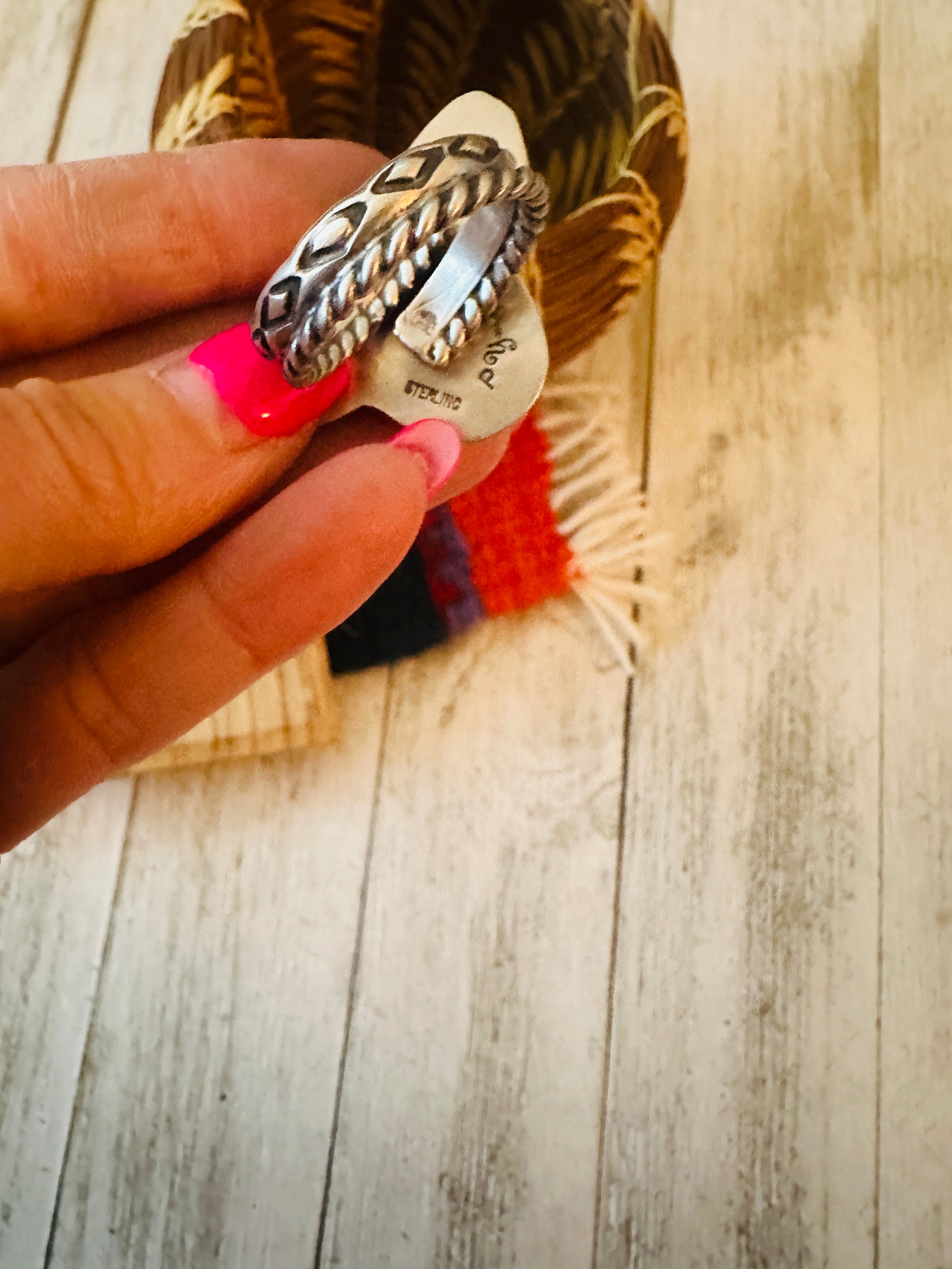 Navajo Purple Mojave & Sterling Silver Bullhead Adjustable Ring