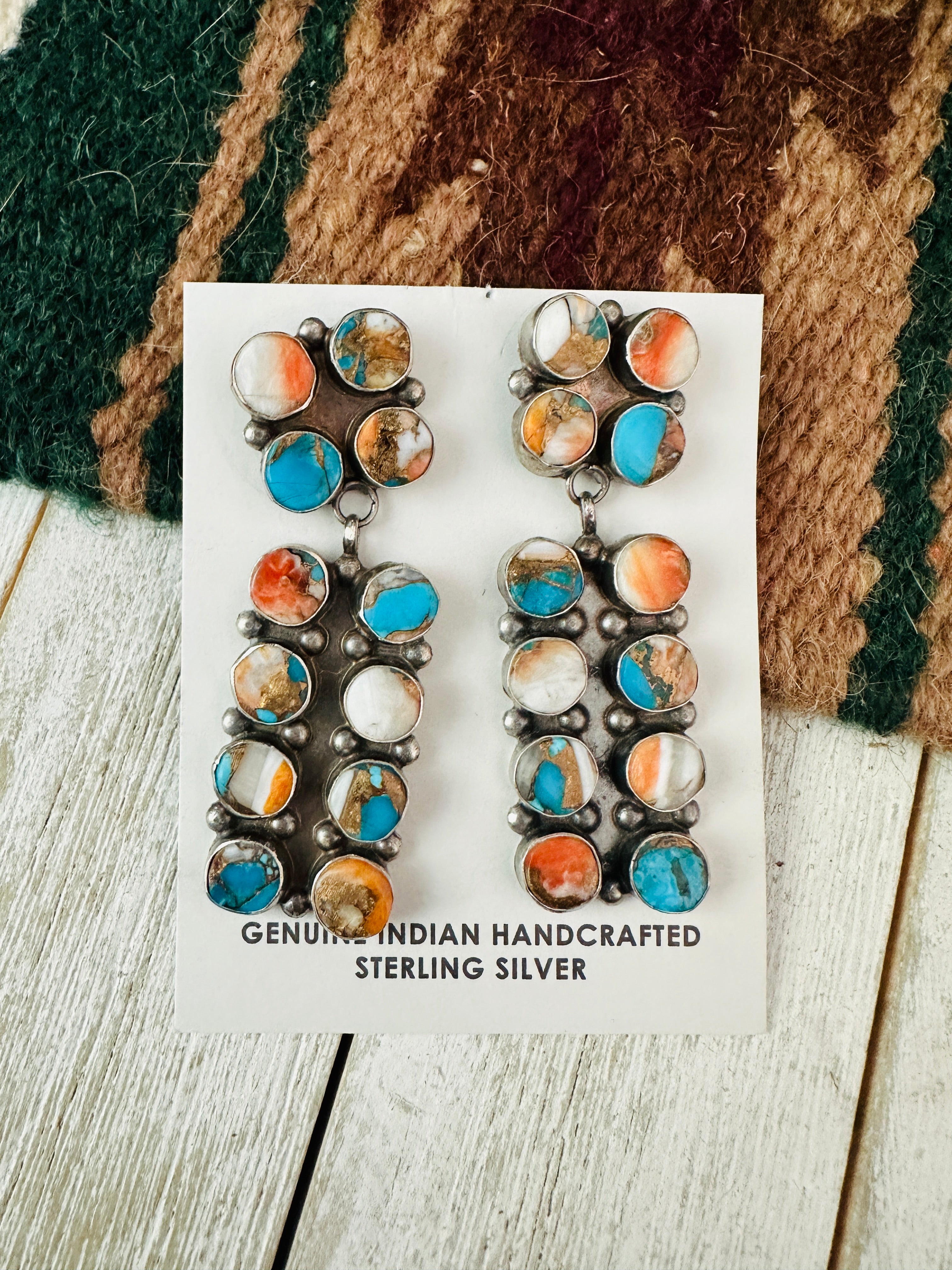 Navajo Multi Stone Spice And Sterling Silver Dangle Earrings by Jacqueline Silver