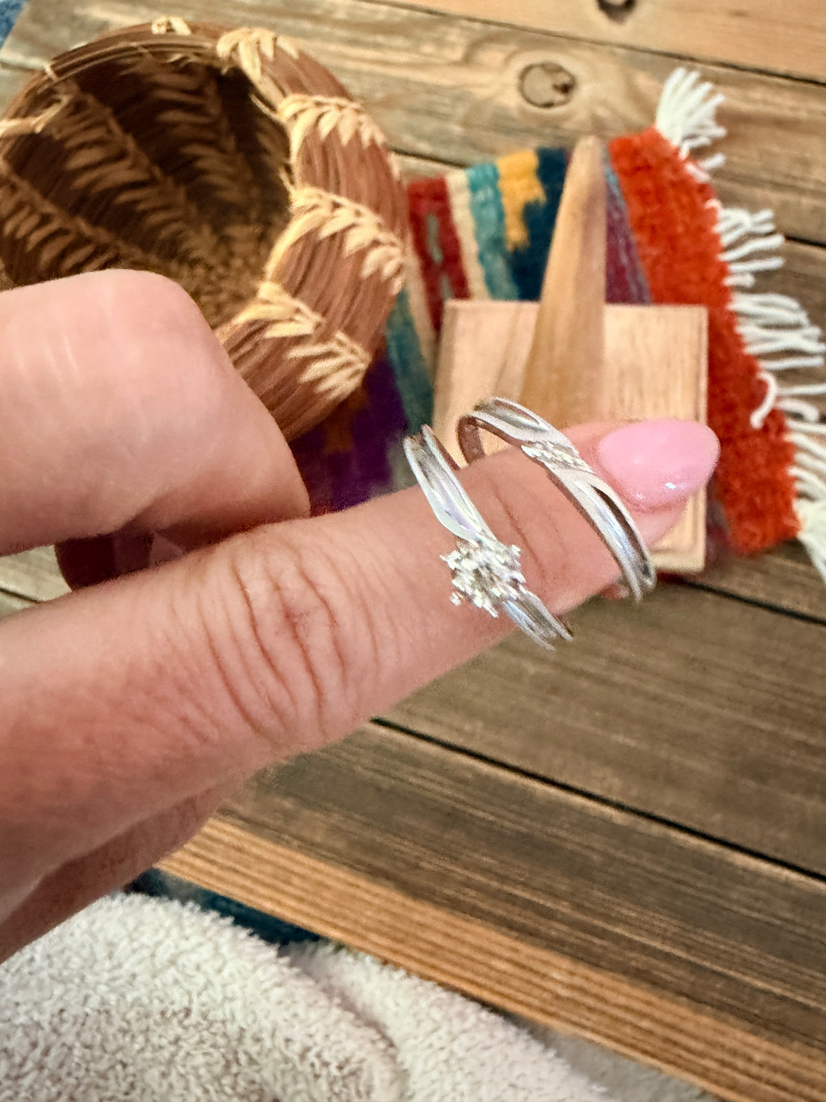 Old Pawn Handmade CZ & Sterling Silver Ring Set Size 9.5