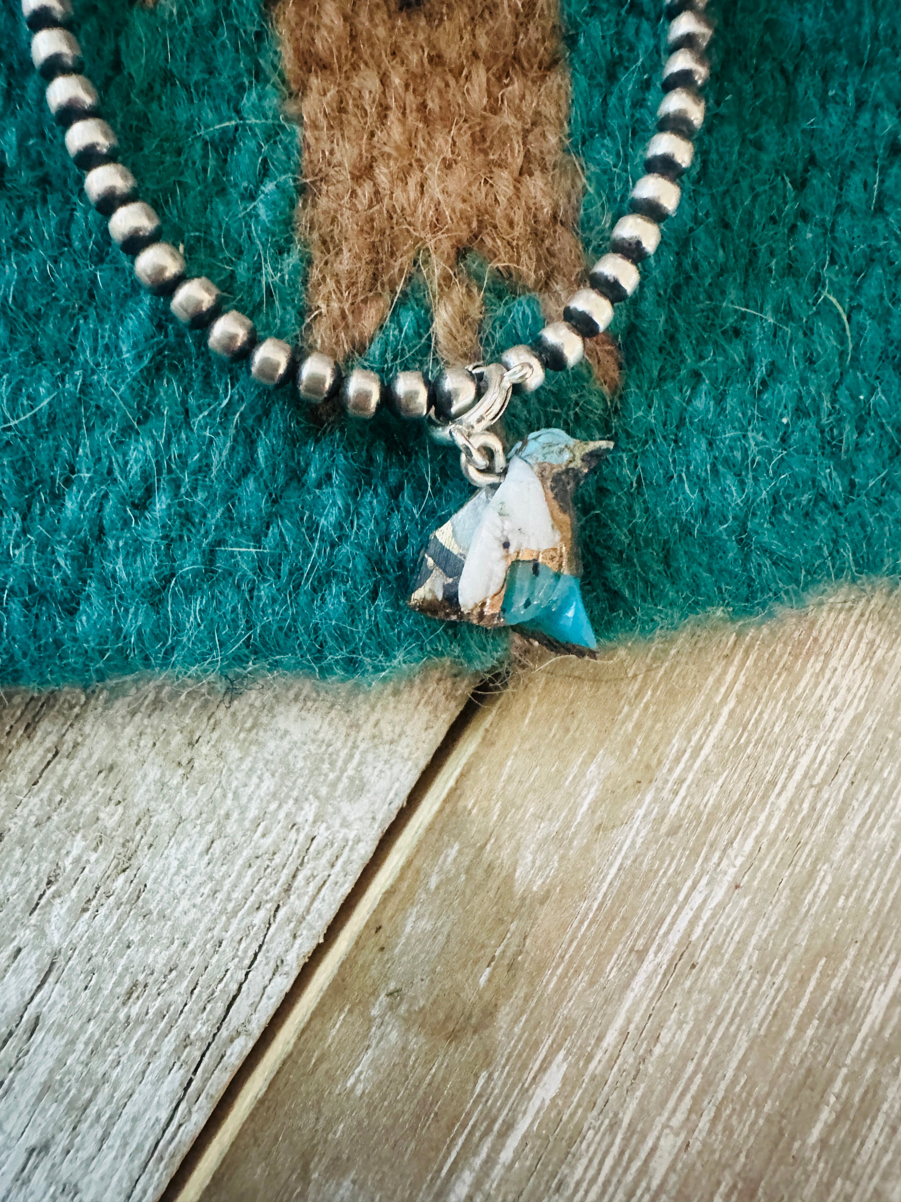 Handcrafted & Hand Carved Blue Mojave Bird Charm