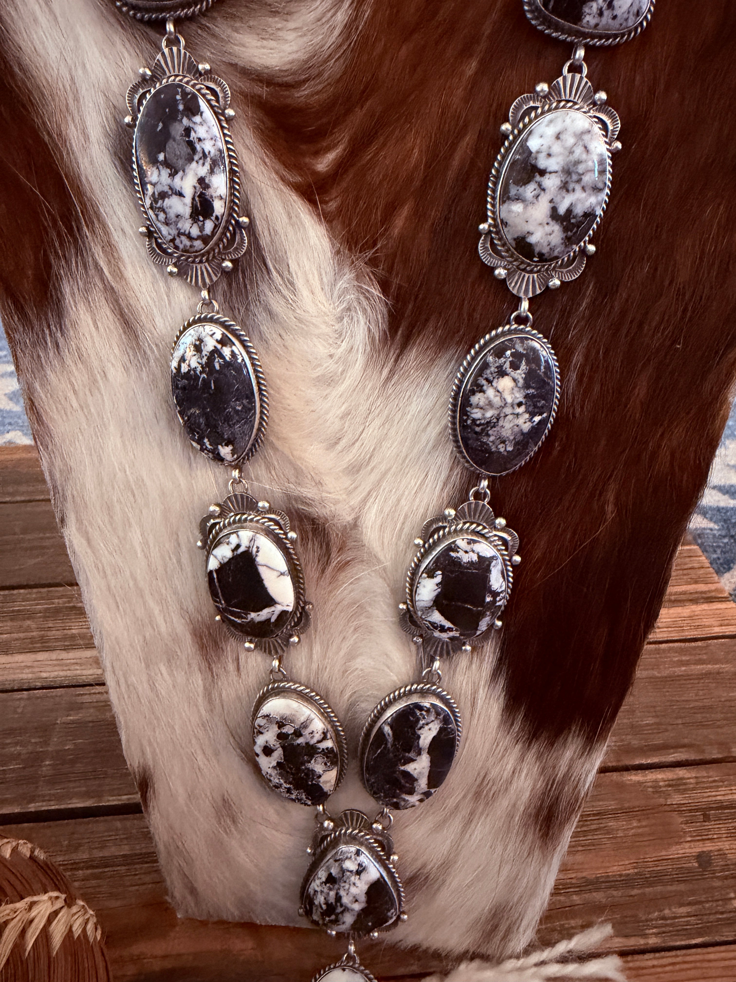 Handcrafted White Buffalo & Sterling Silver Necklace and Earring Set