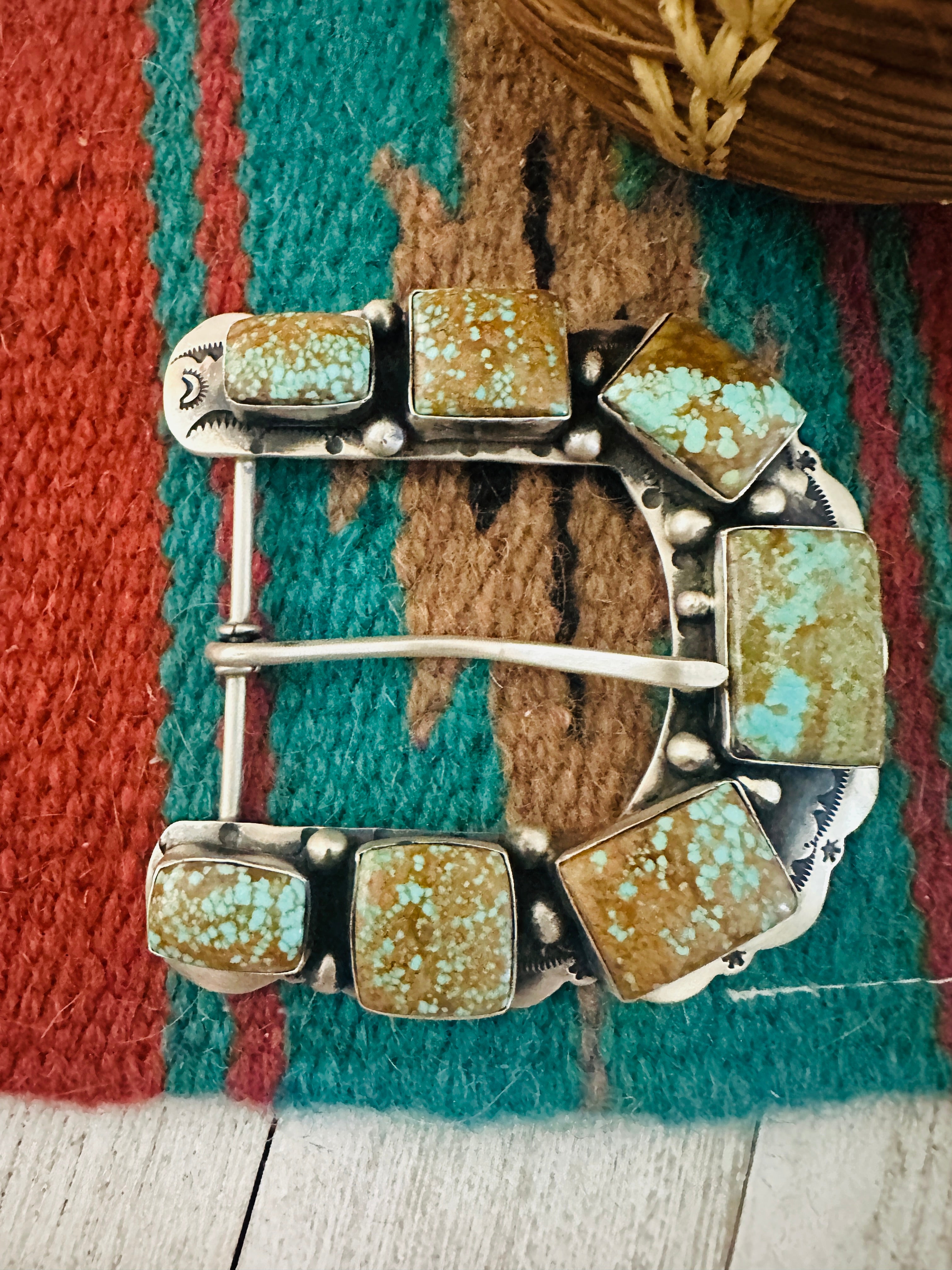 Navajo Number 8 Turquoise & Sterling Silver Belt Buckle by Russell Sam