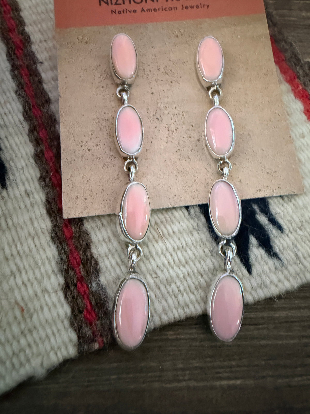 Handcrafted Queen Pink Conch & Sterling Silver Dangle Earrings