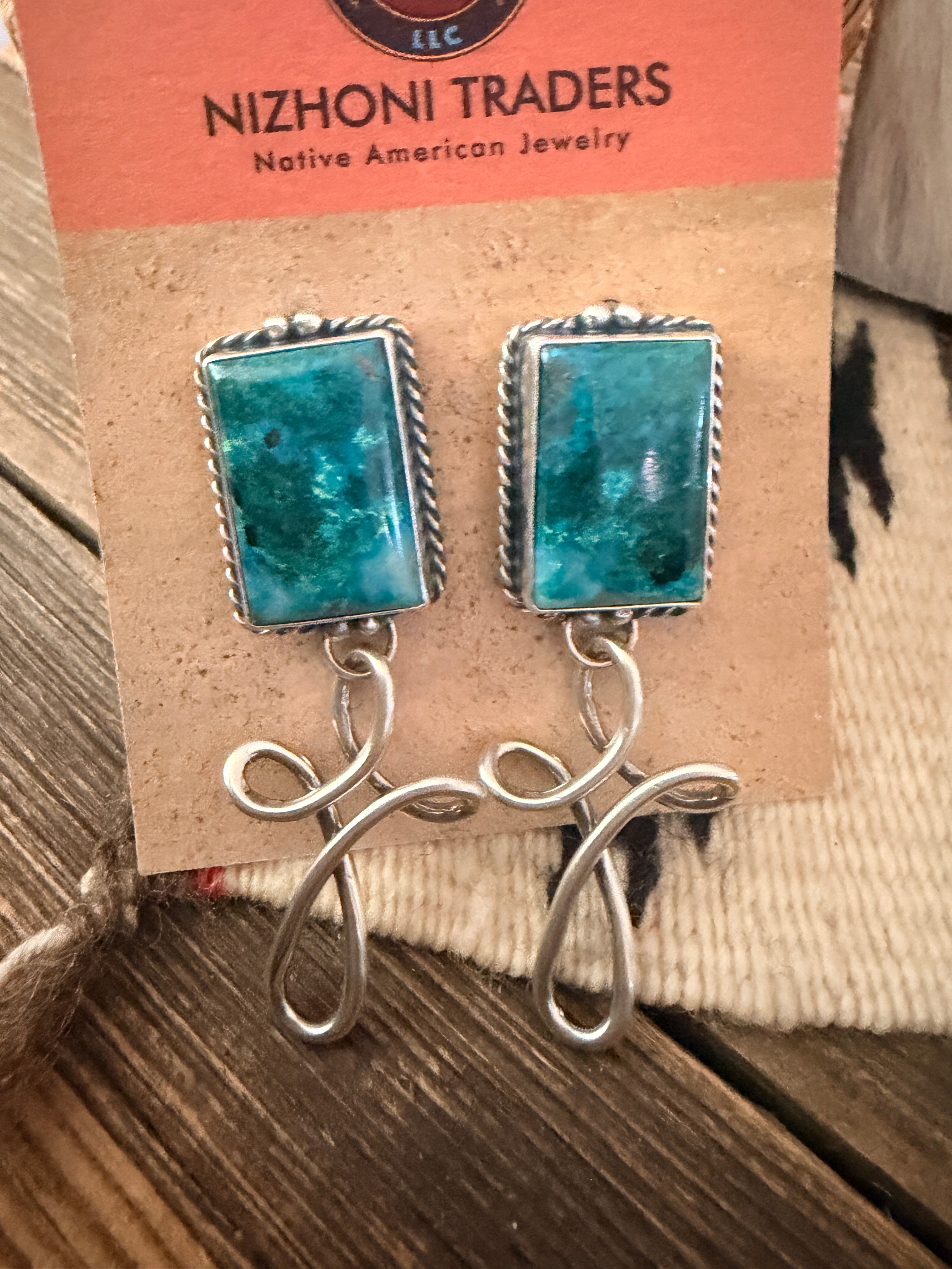 Handcrafted Chrysocolla & Sterling Silver Necklace and Earring Set by Larry Kaye