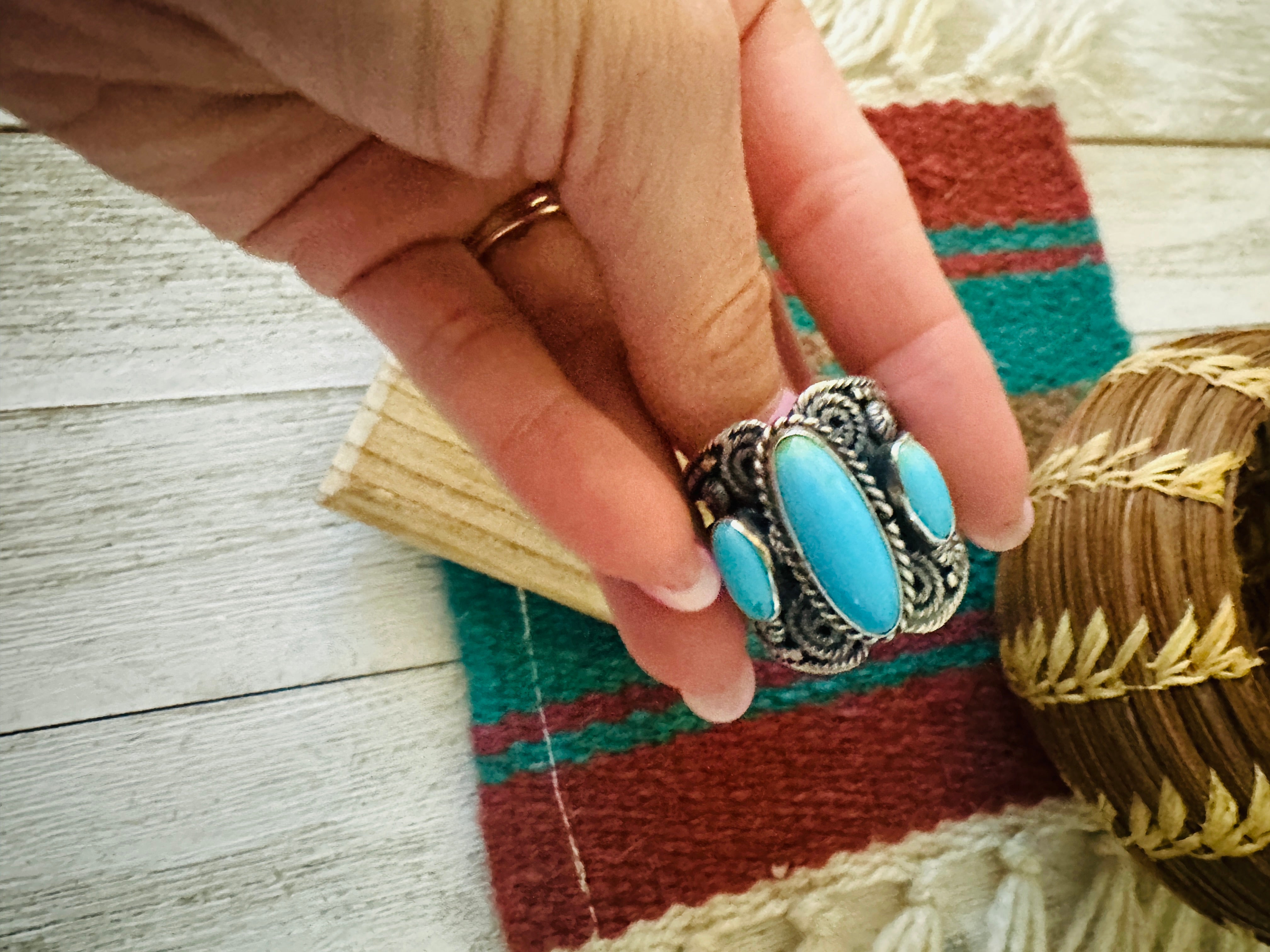 Navajo Sterling Silver and Turquoise Ring Size 9.75 by Hemerson Brown