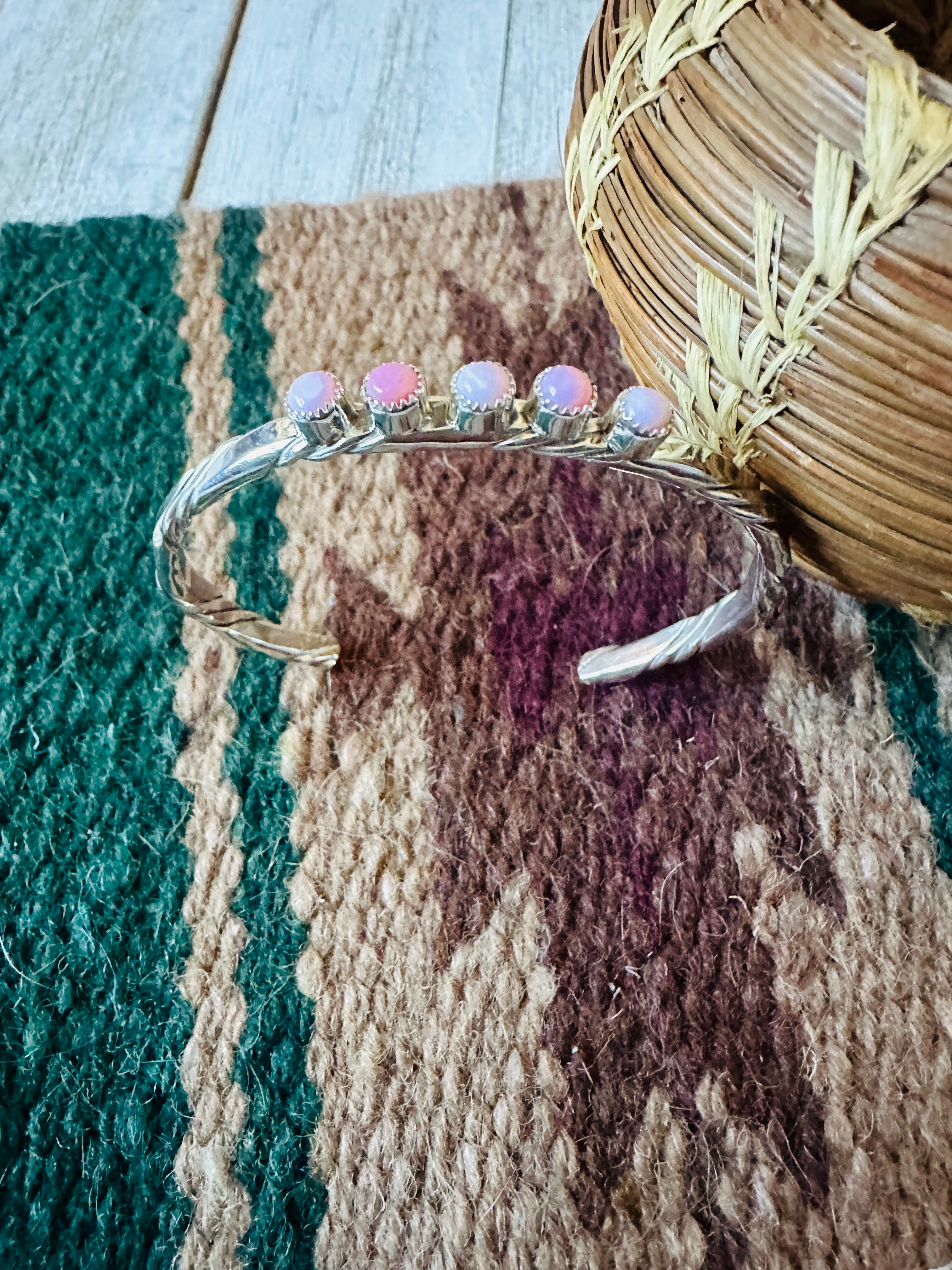 Navajo Queen Pink Conch & Sterling Silver Cuff Bracelet