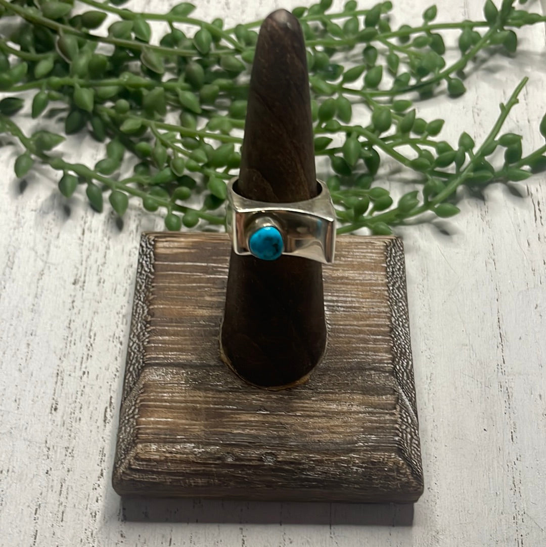 Navajo Sterling Silver Single Stone Turquoise Dome Ring