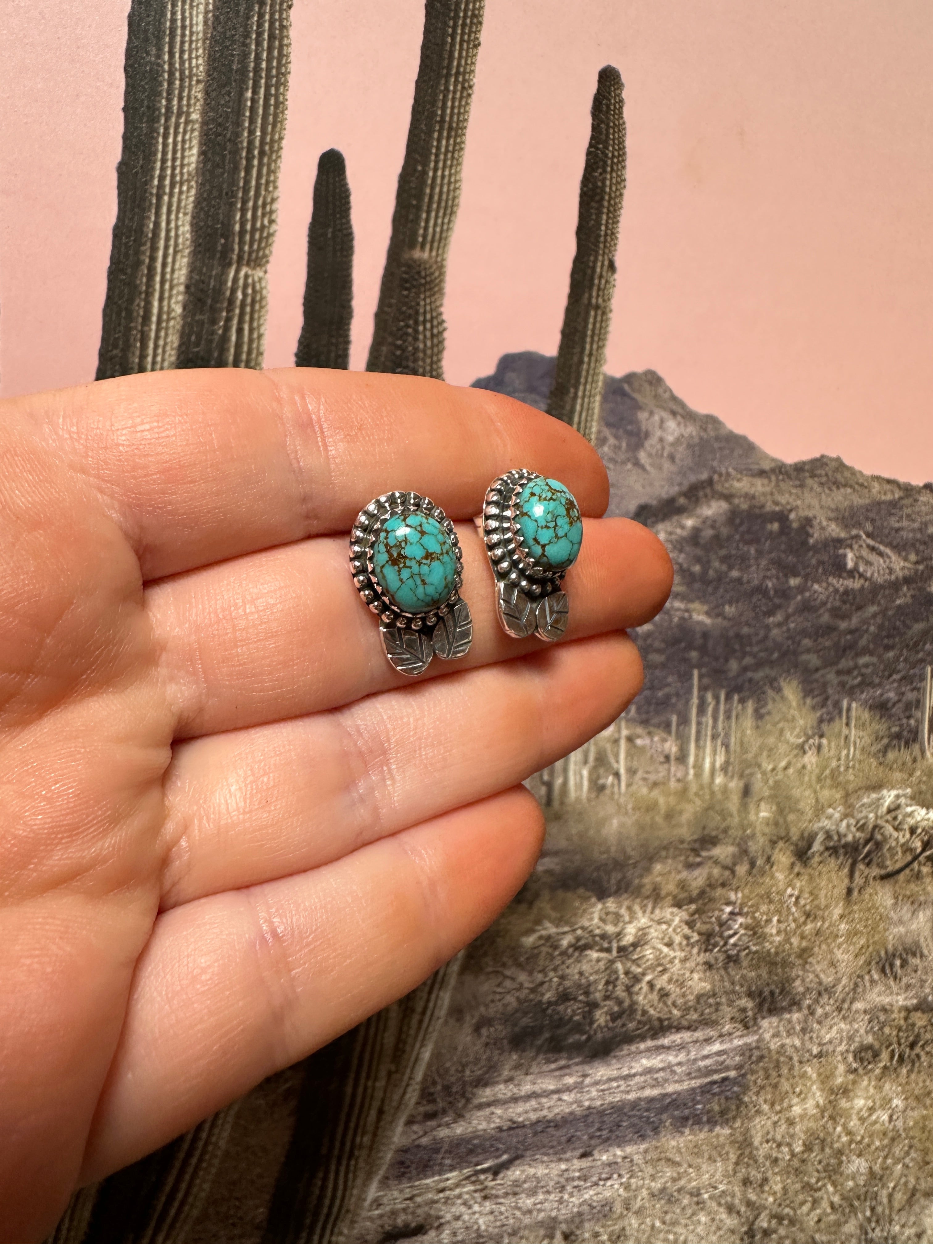 Handmade Number 8 Turquoise & Sterling Silver Stud Earrings STYLE 3