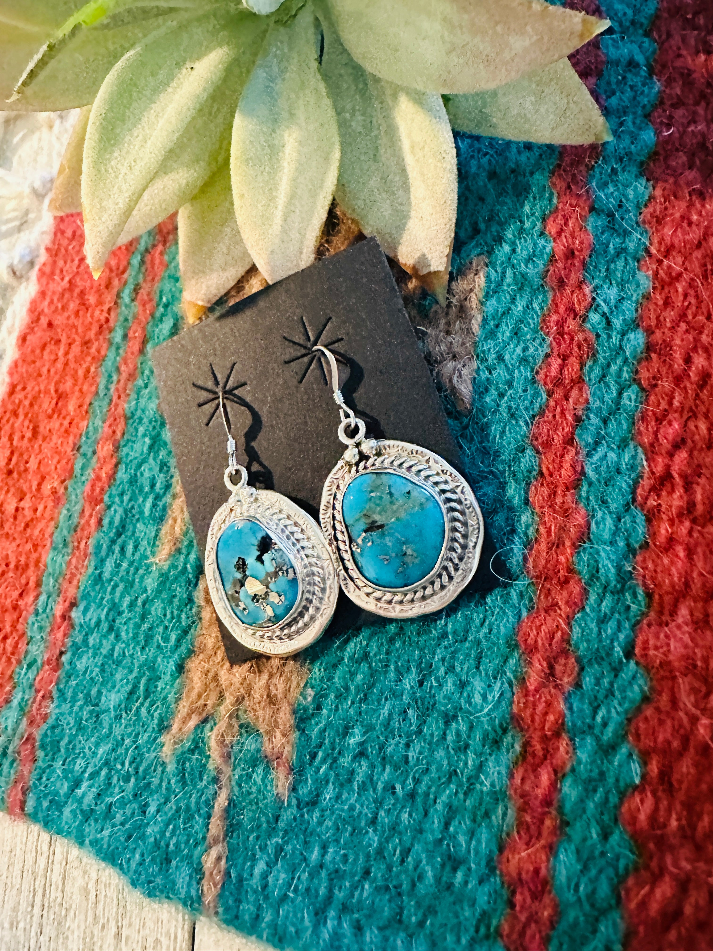 Navajo Morenci Turquoise & Sterling Silver Dangle Earrings