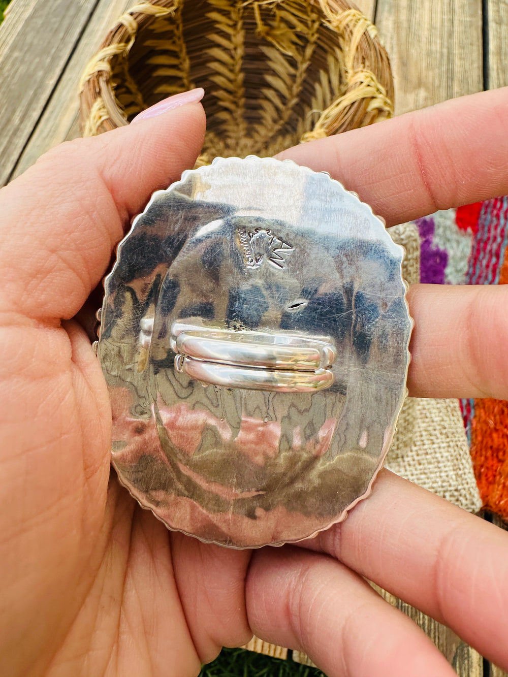 Handcrafted Green Turquoise & Sterling Silver Cluster Adjustable Ring