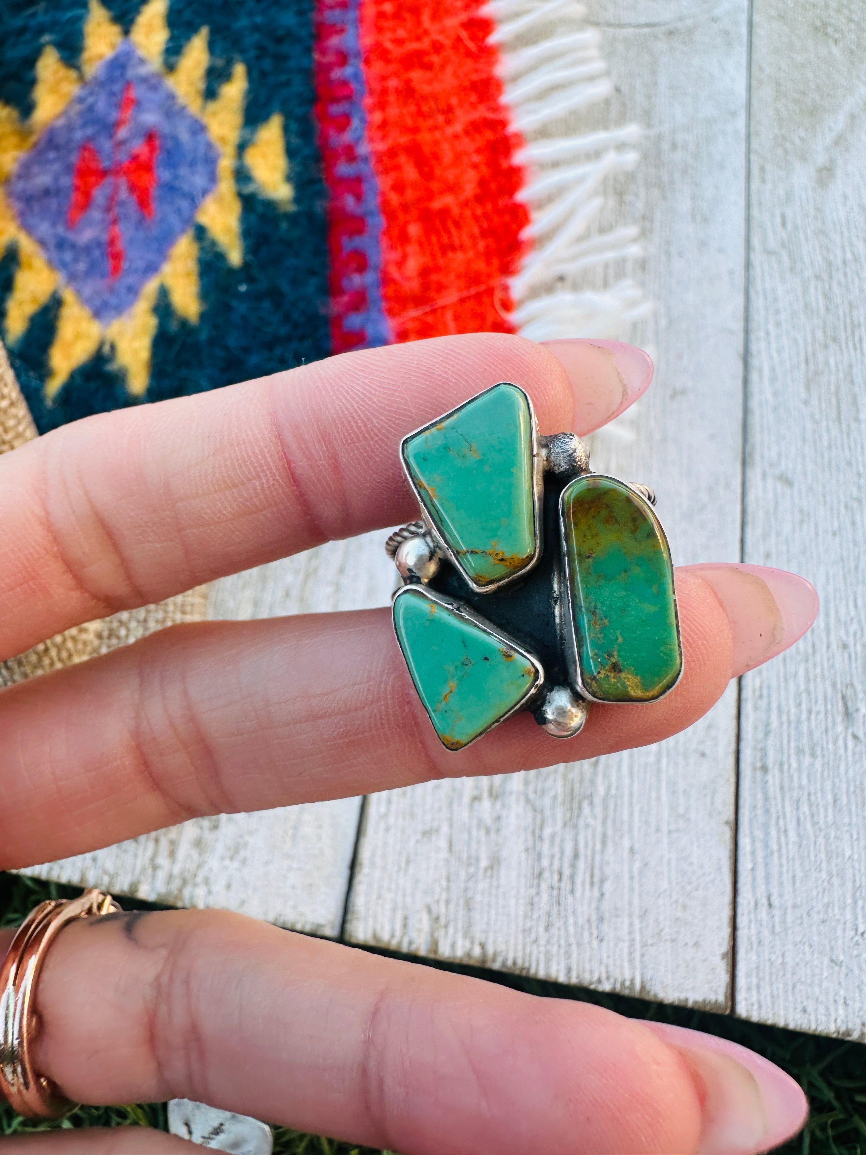 Handcrafted Royston Turquoise & Sterling Silver Adjustable Ring by Jacqueline Silver