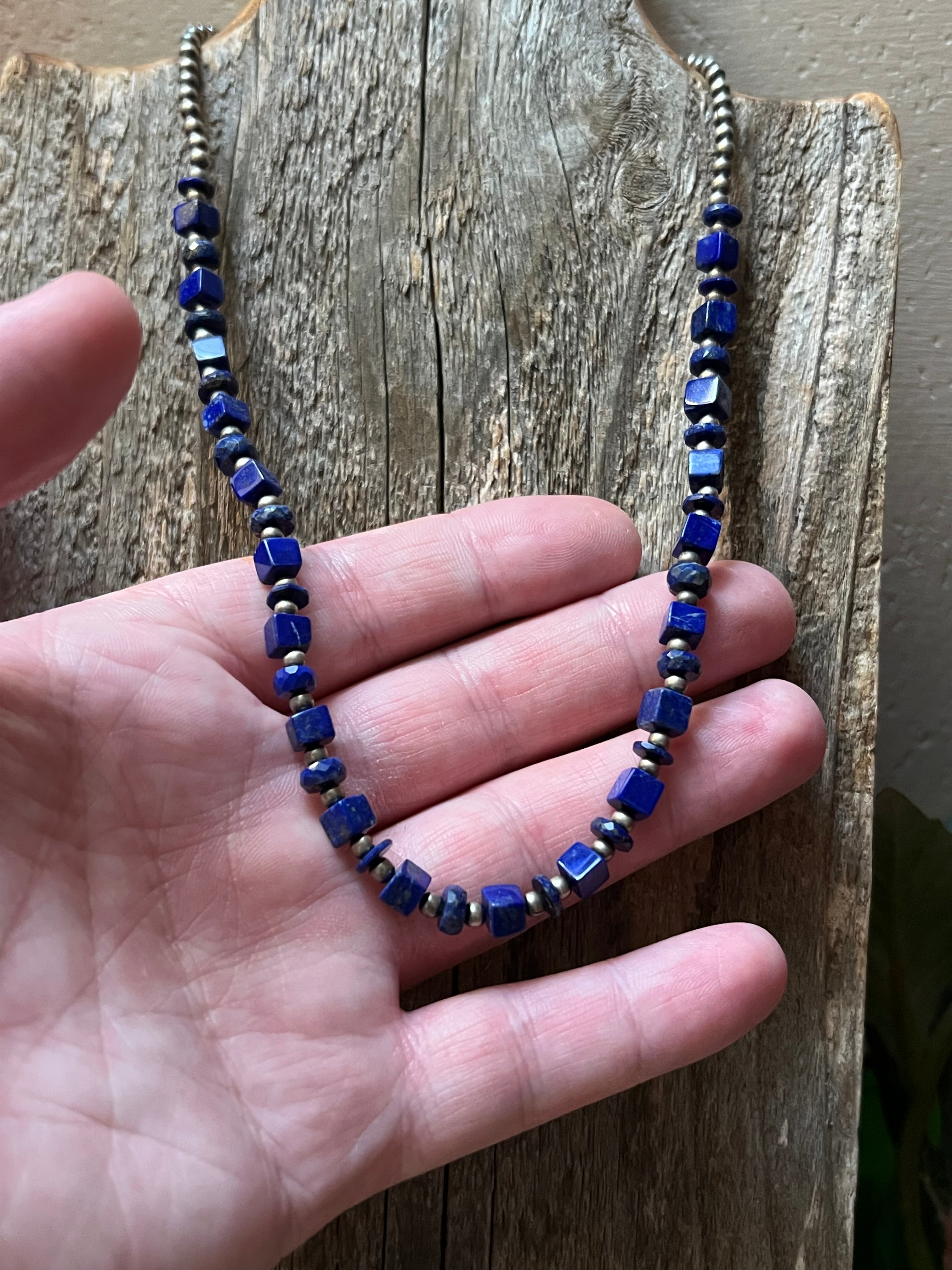 Handmade Lapis & Sterling Silver Beaded Necklace