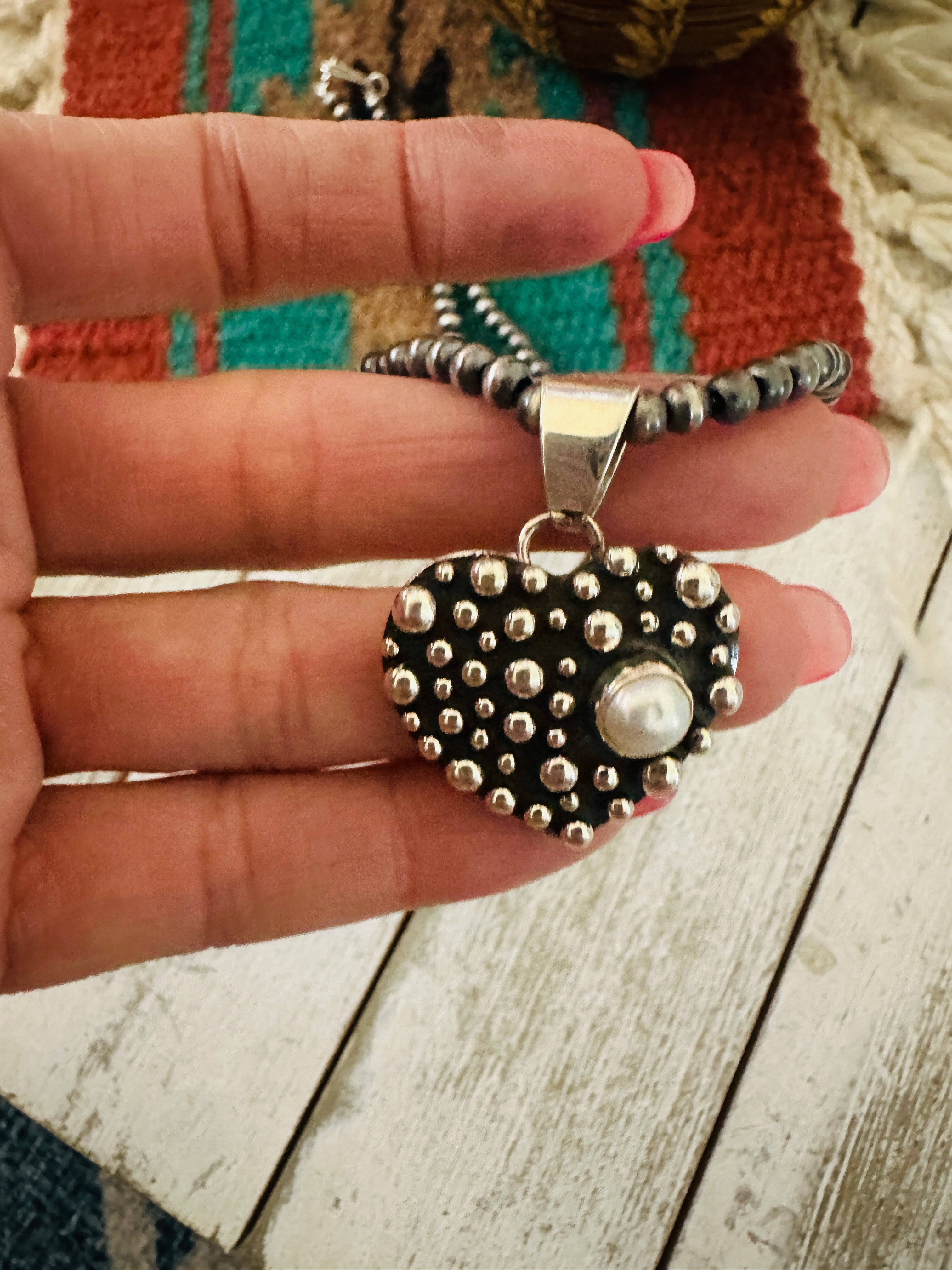 Handcrafted Freshwater Pearl & Sterling Silver Pearl Beaded Heart Necklace