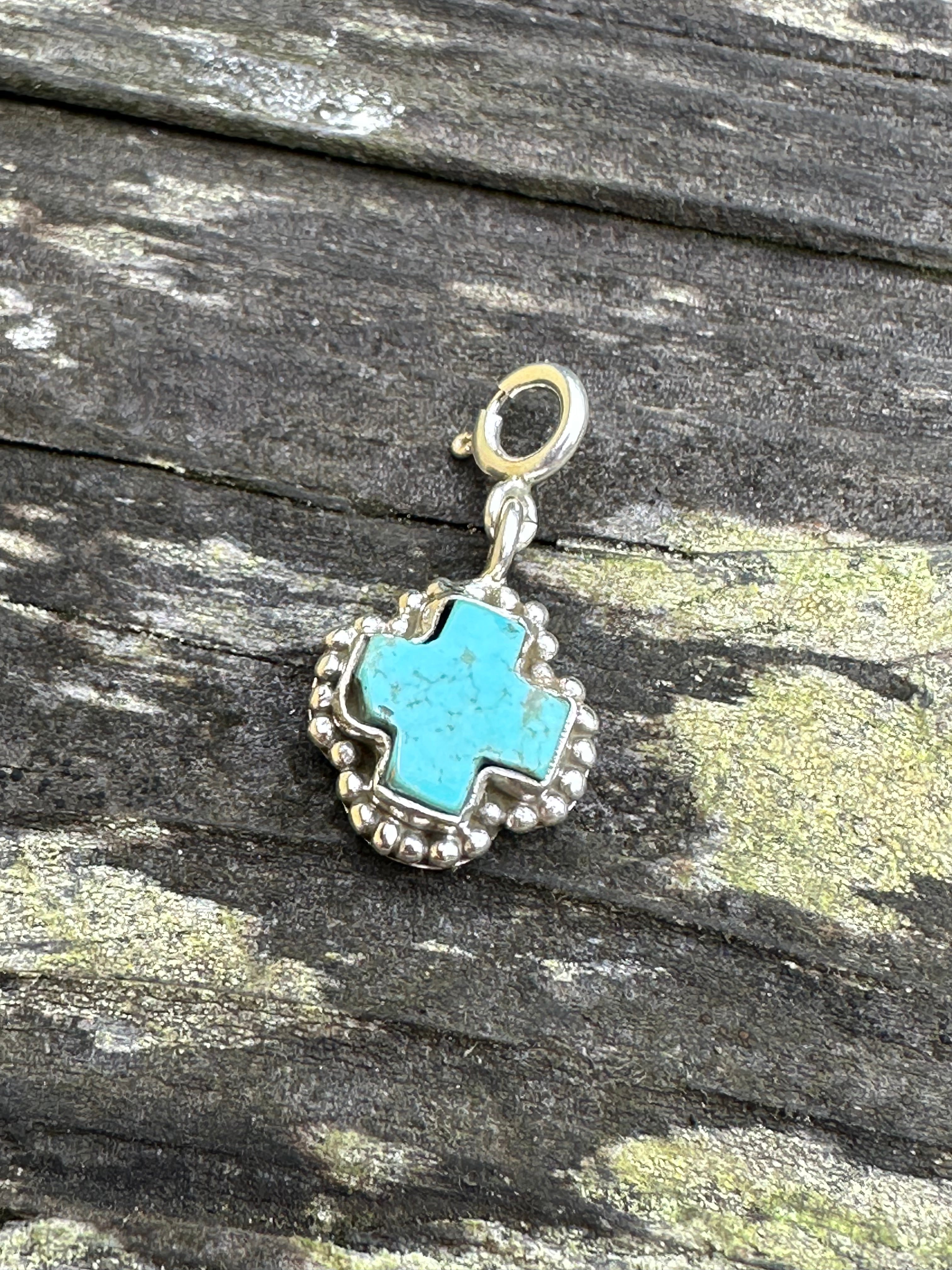 Sterling Silver and Turquoise Ball Cross Charm