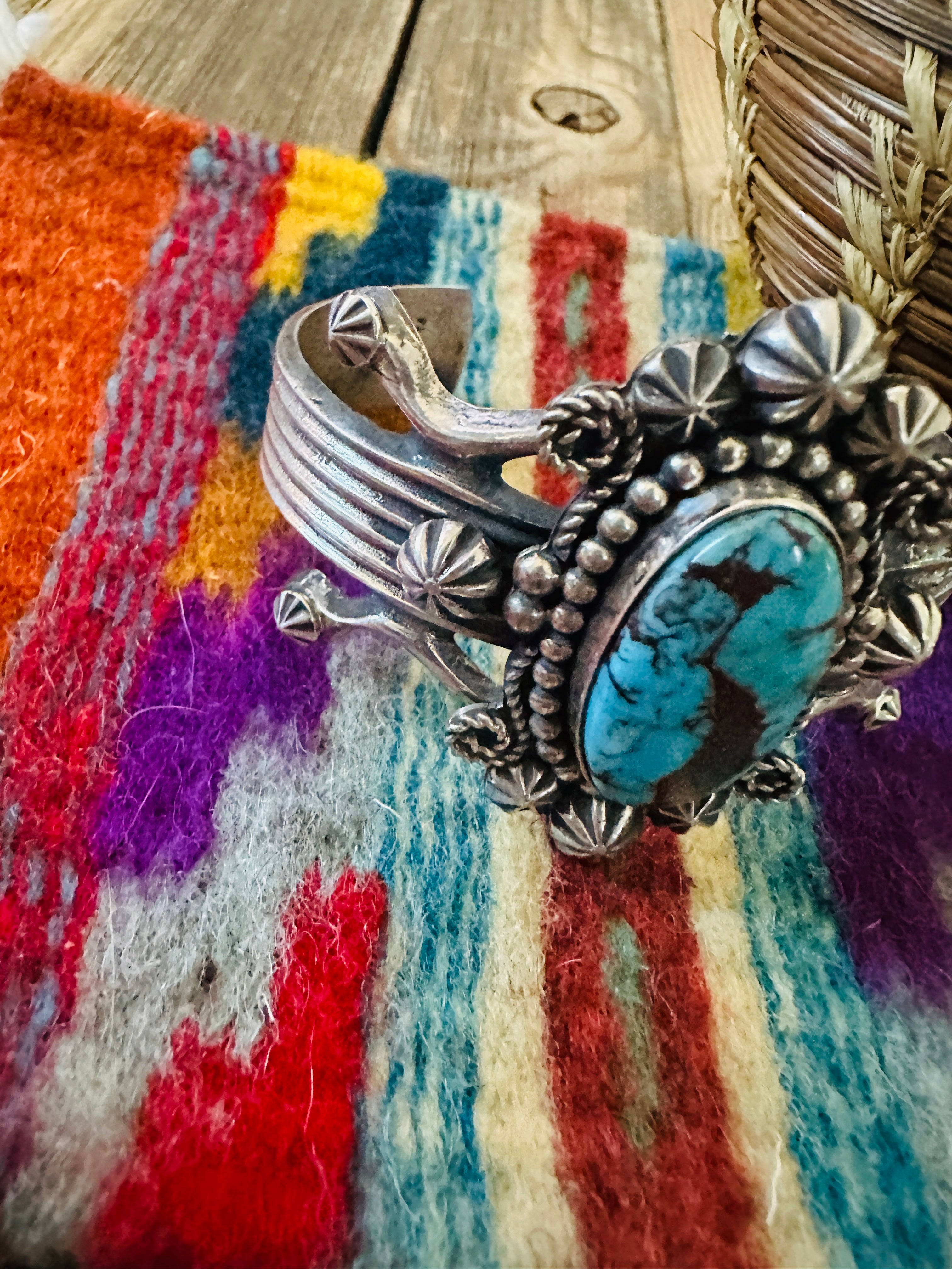 Handcrafted Egyptian Turquoise & Sterling Silver Cuff Bracelet by Rosella Paxson