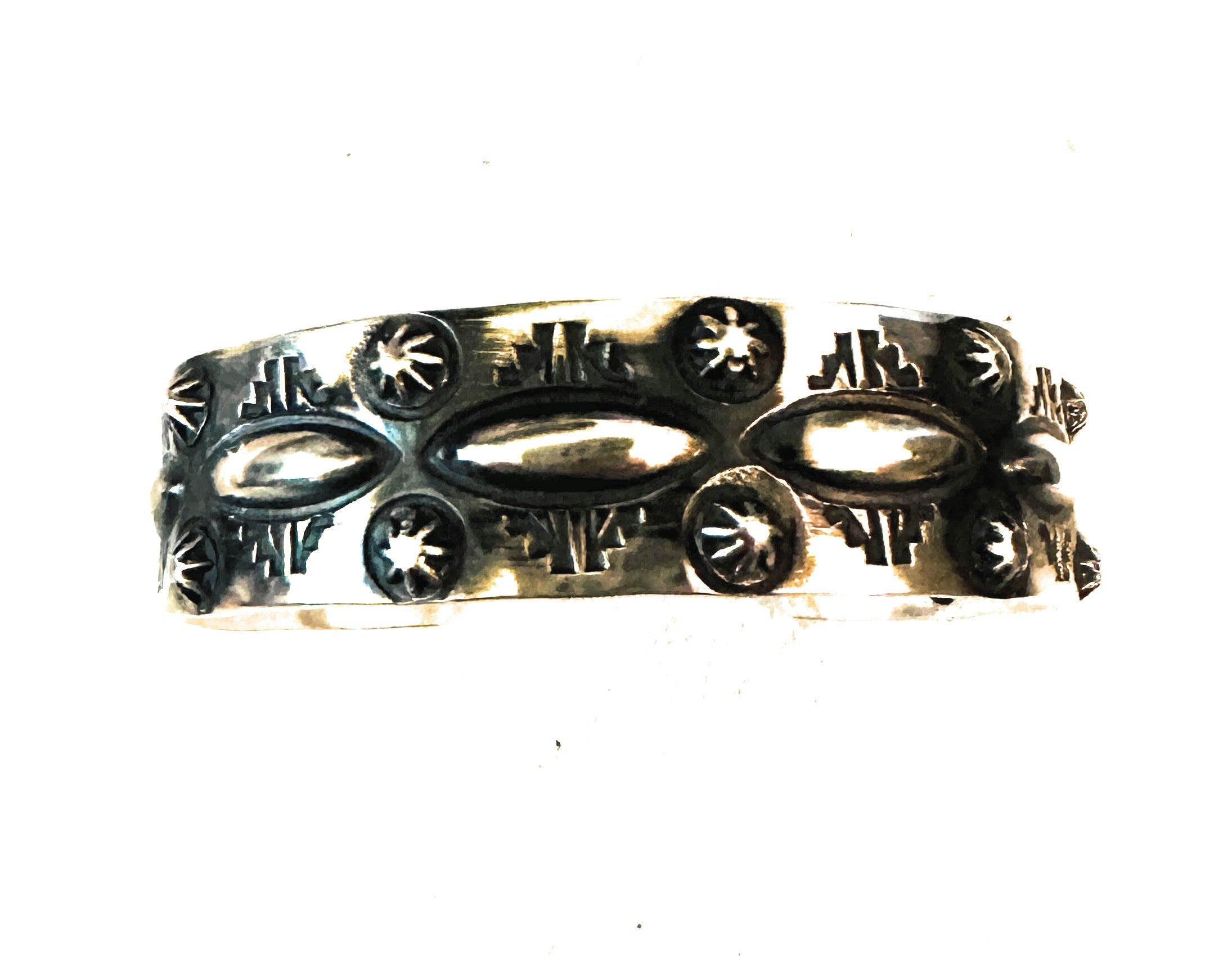 Navajo Hand Stamped Sterling Silver Cuff Bracelet By Elvira Bill