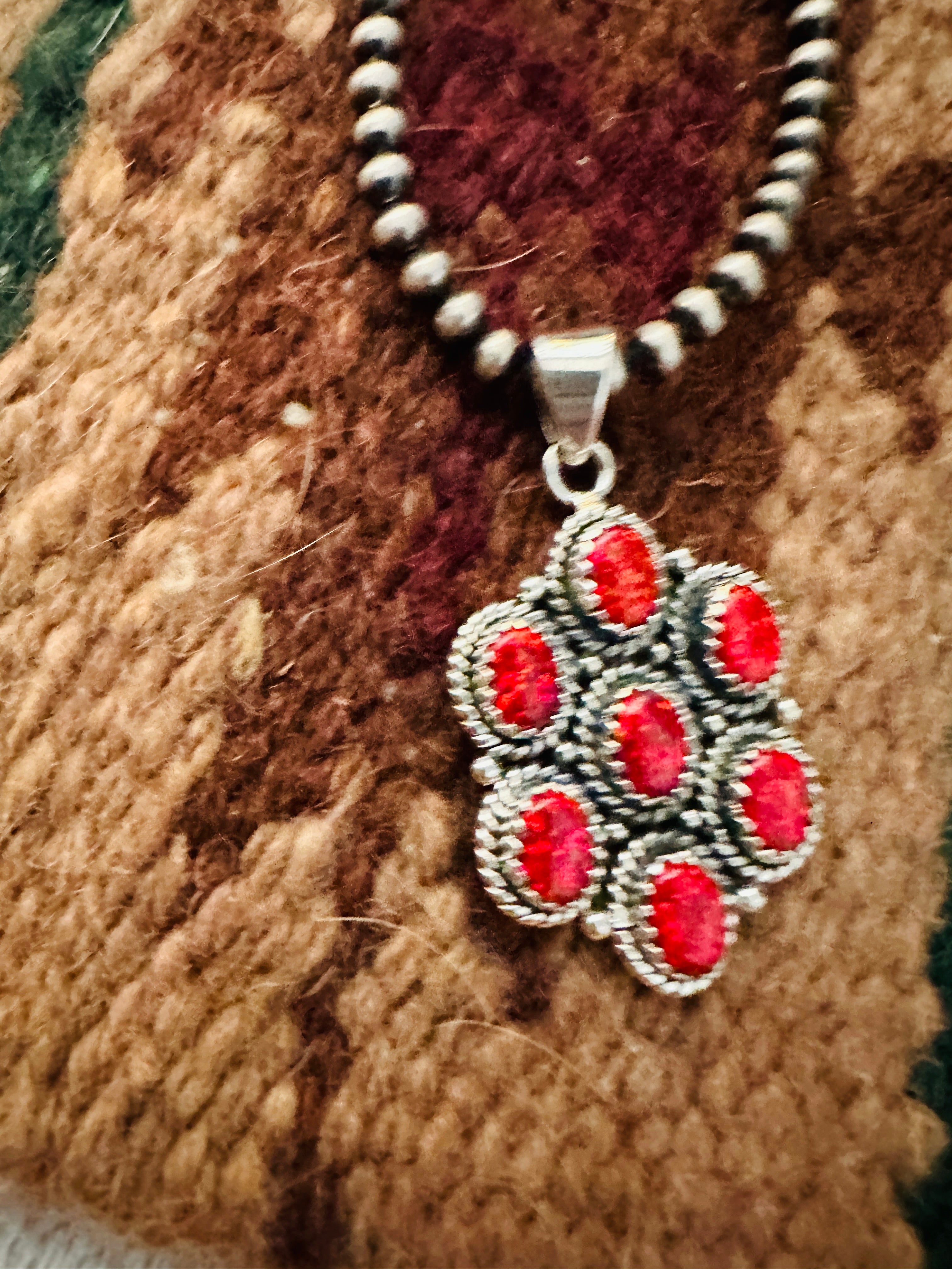 Handmade Red Fire Opal & Sterling Silver Cluster Pendant